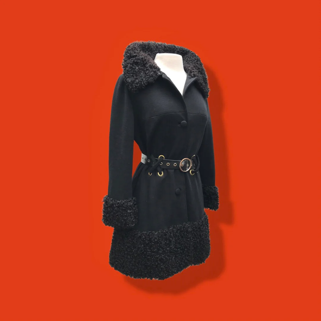 60s Mod 60s Lilli Ann Black Wool Curly Lamb Coat By Lilli Ann - Image 11