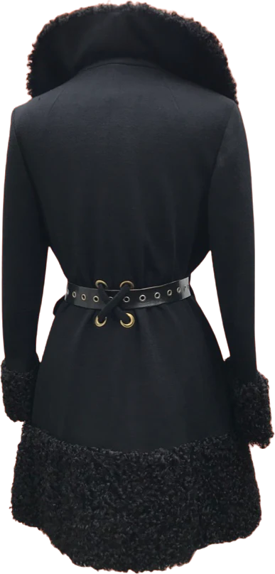 60s Mod 60s Lilli Ann Black Wool Curly Lamb Coat By Lilli Ann - Image 2
