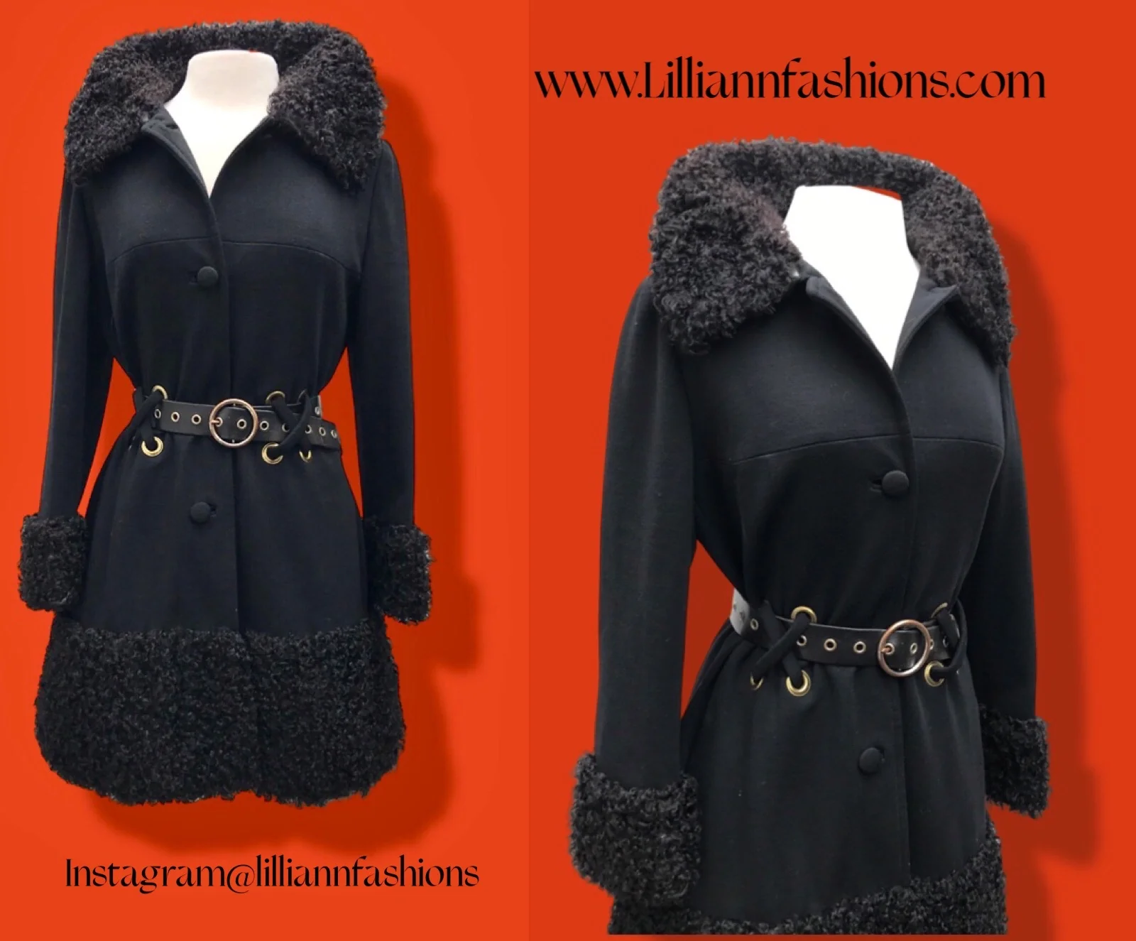 60s Mod 60s Lilli Ann Black Wool Curly Lamb Coat By Lilli Ann - Image 3