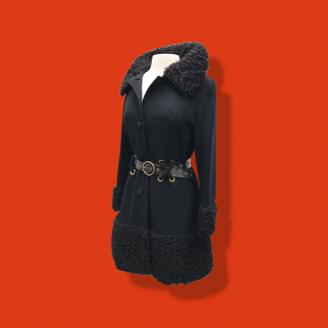 60s Mod 60s Lilli Ann Black Wool Curly Lamb Coat By Lilli Ann - Image 8