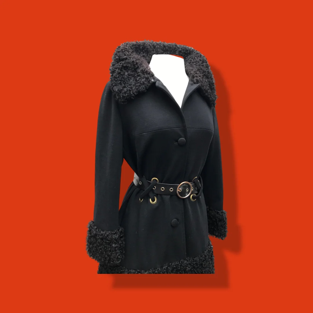 60s Mod 60s Lilli Ann Black Wool Curly Lamb Coat By Lilli Ann - Image 9