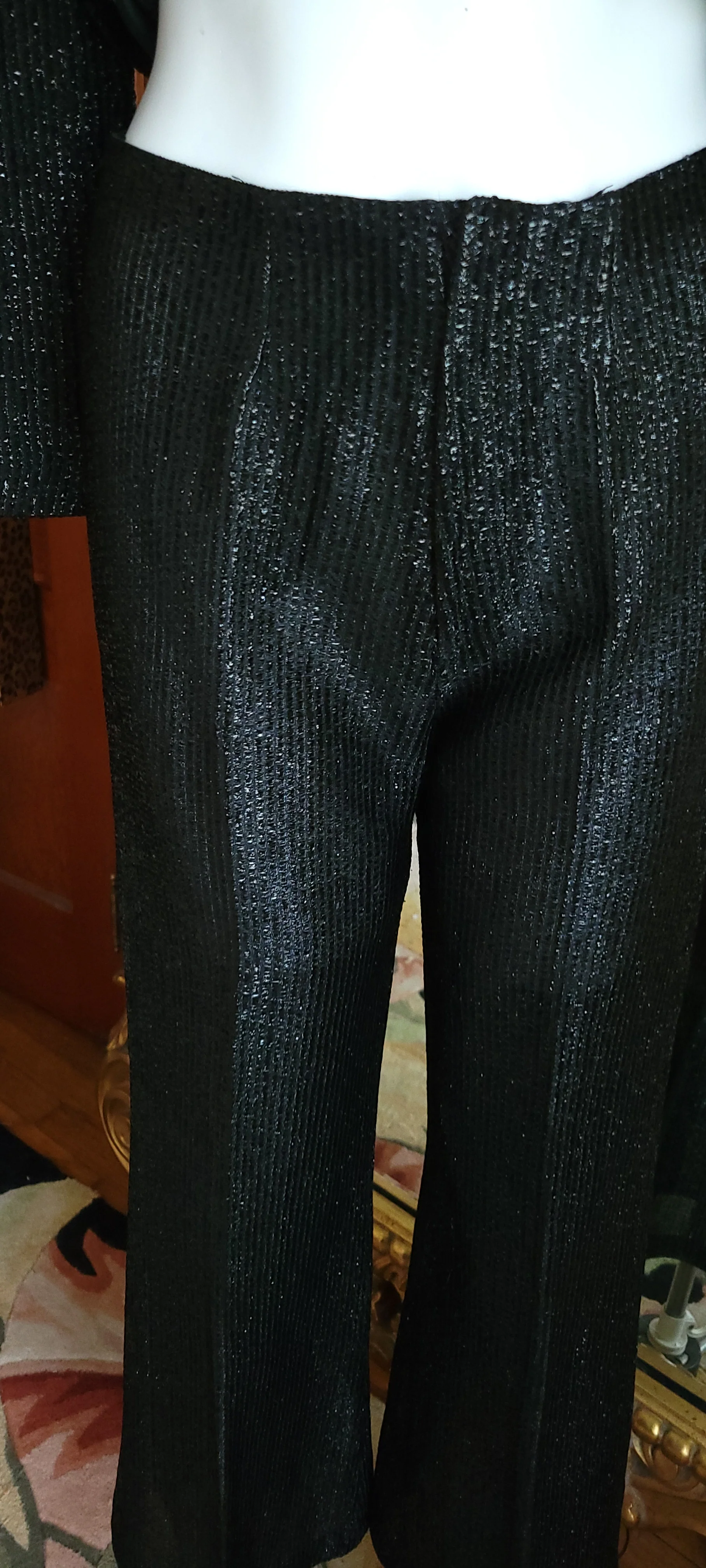 60s Mod Black Lurex Nehru Pants Suit - Image 7