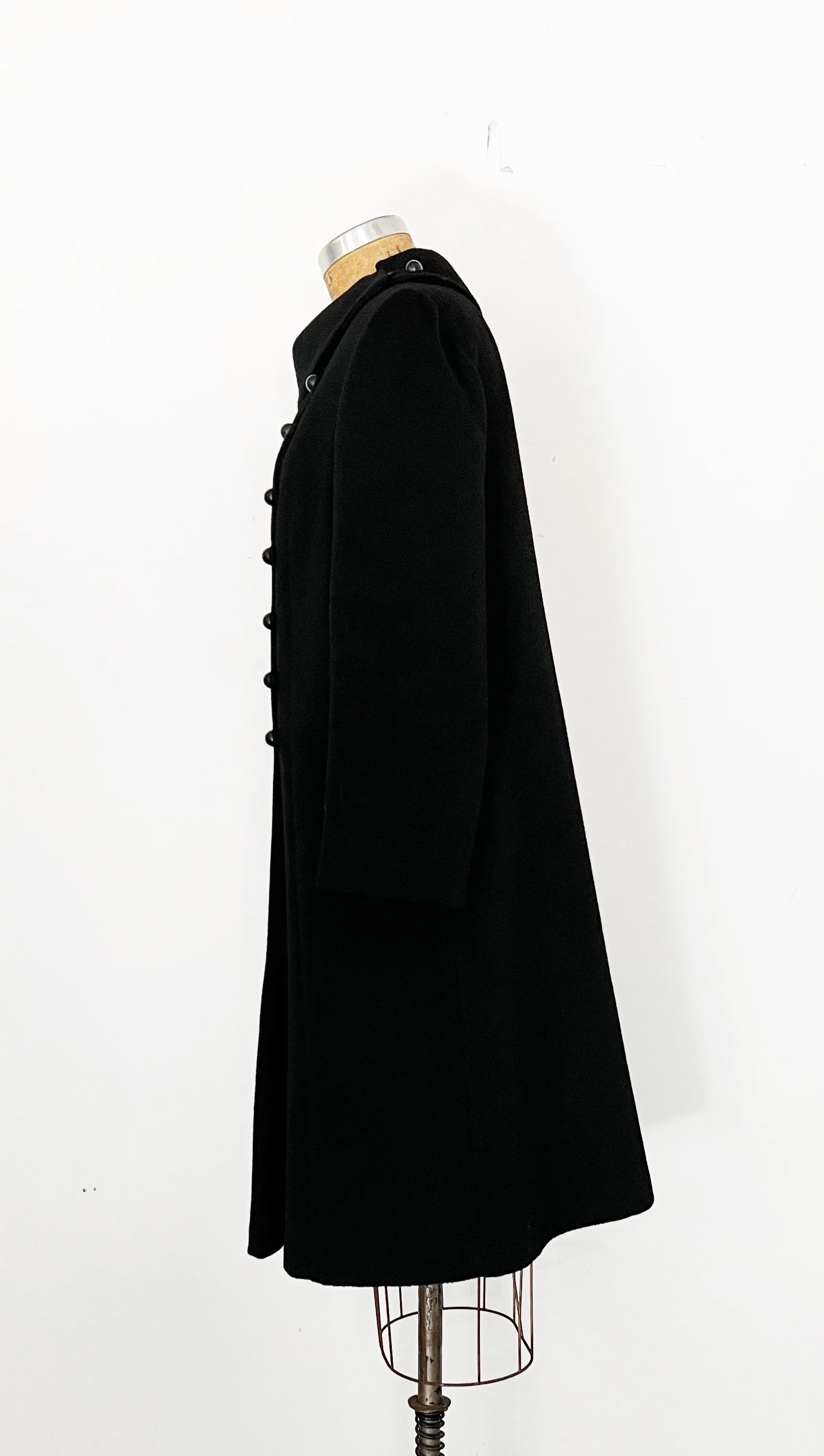 60s Mod Black Wool Asymmetrical Button Coat - Image 4