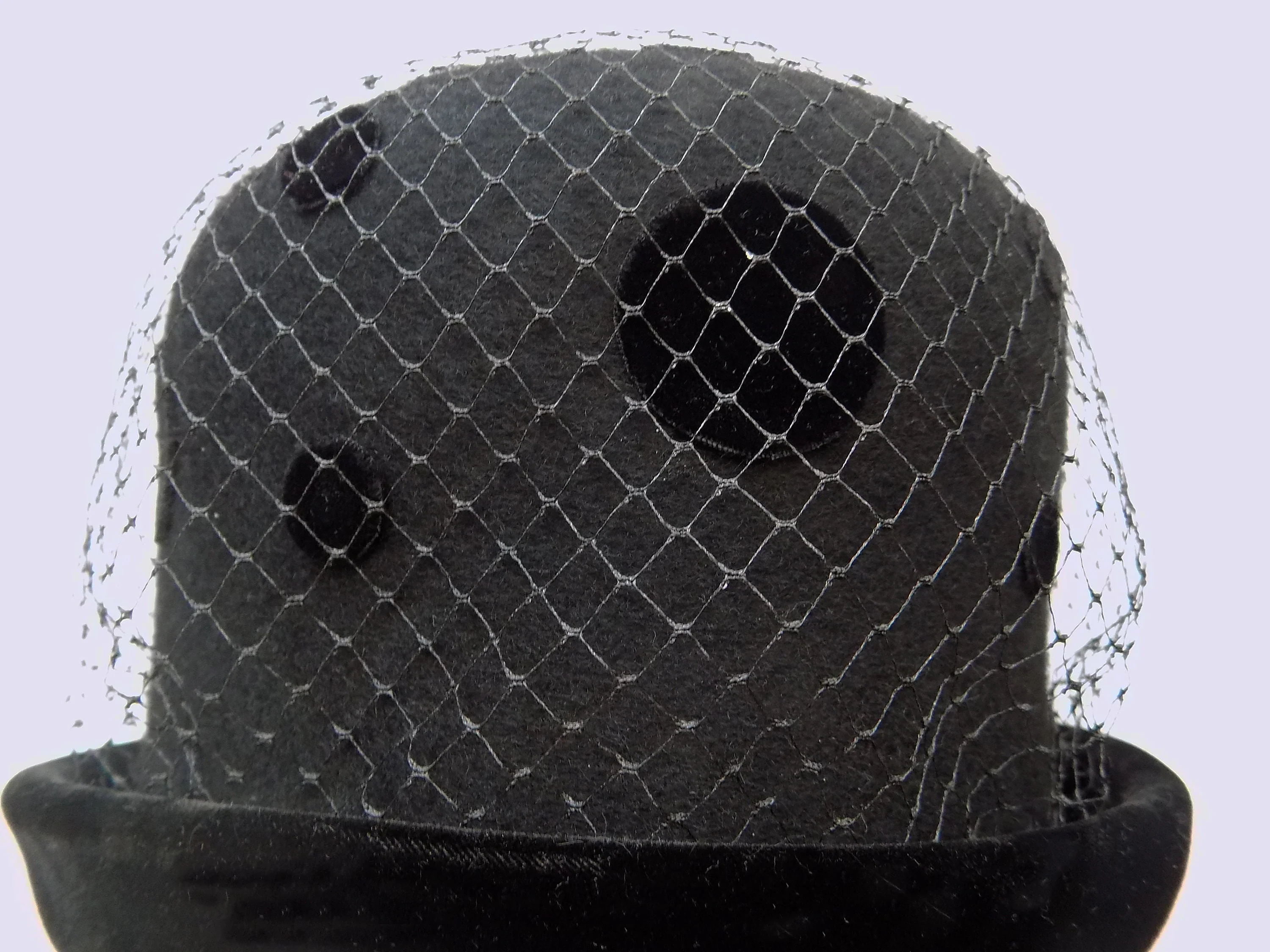 60s Mod Bowler Bubble Hat with Velvet Polka Dots and Netting Velvet Brim Miss Alice Twiggy by Miss Alice - Image 3