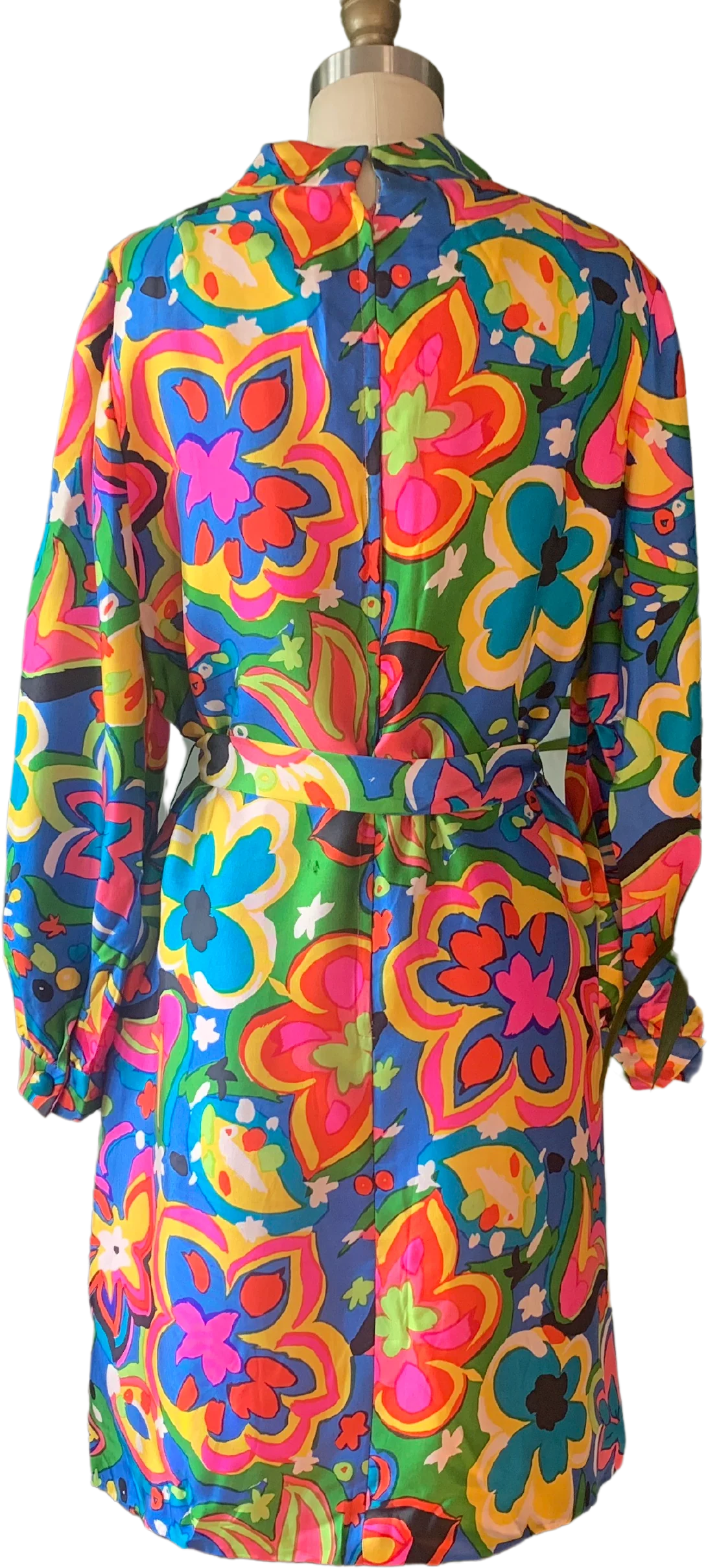 60s Mod Colorful Bold Floral Silk Dress With Sash Belt - Image 2