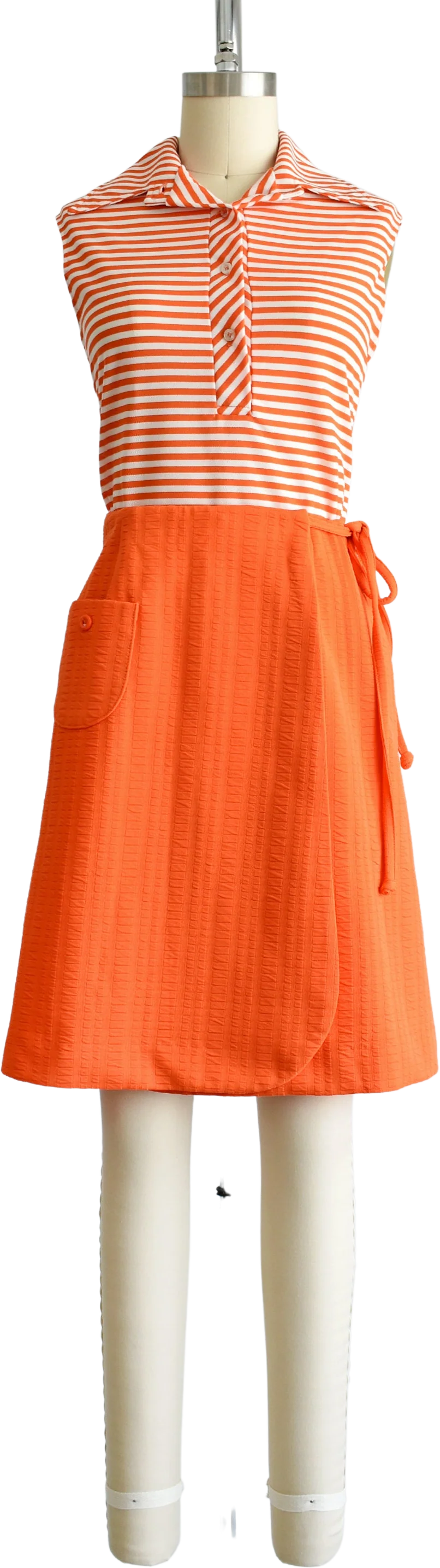 60s Mod Dress Set Vintage 60s Two Piece Set, Orange and White Striped Blouse with Wrap Skirt, Small by Queen Casuals