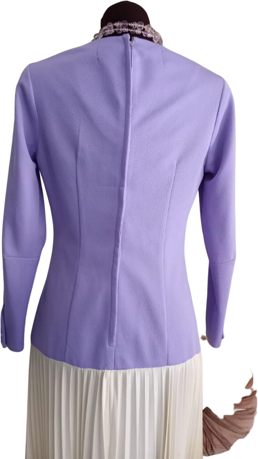 60s Mod Drop Waist Dress Pleated Skirt Purple White - Image 3