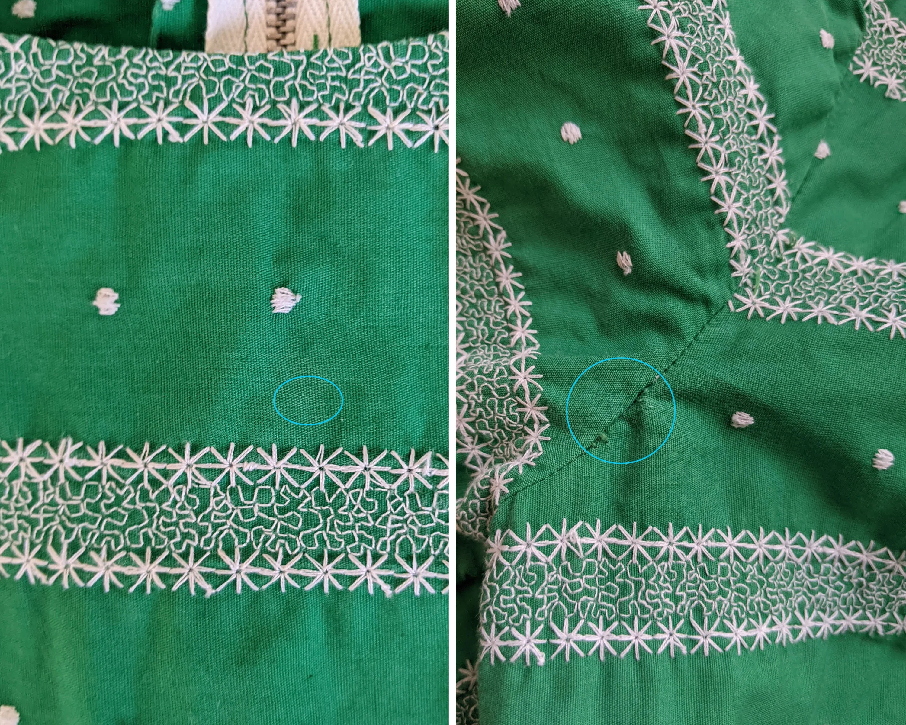 60s Mod Embroidered Dress Vintage 60s Dress Green and White Cotton Dress with Ruffled Trumpet Sleeves, Xs - Image 8