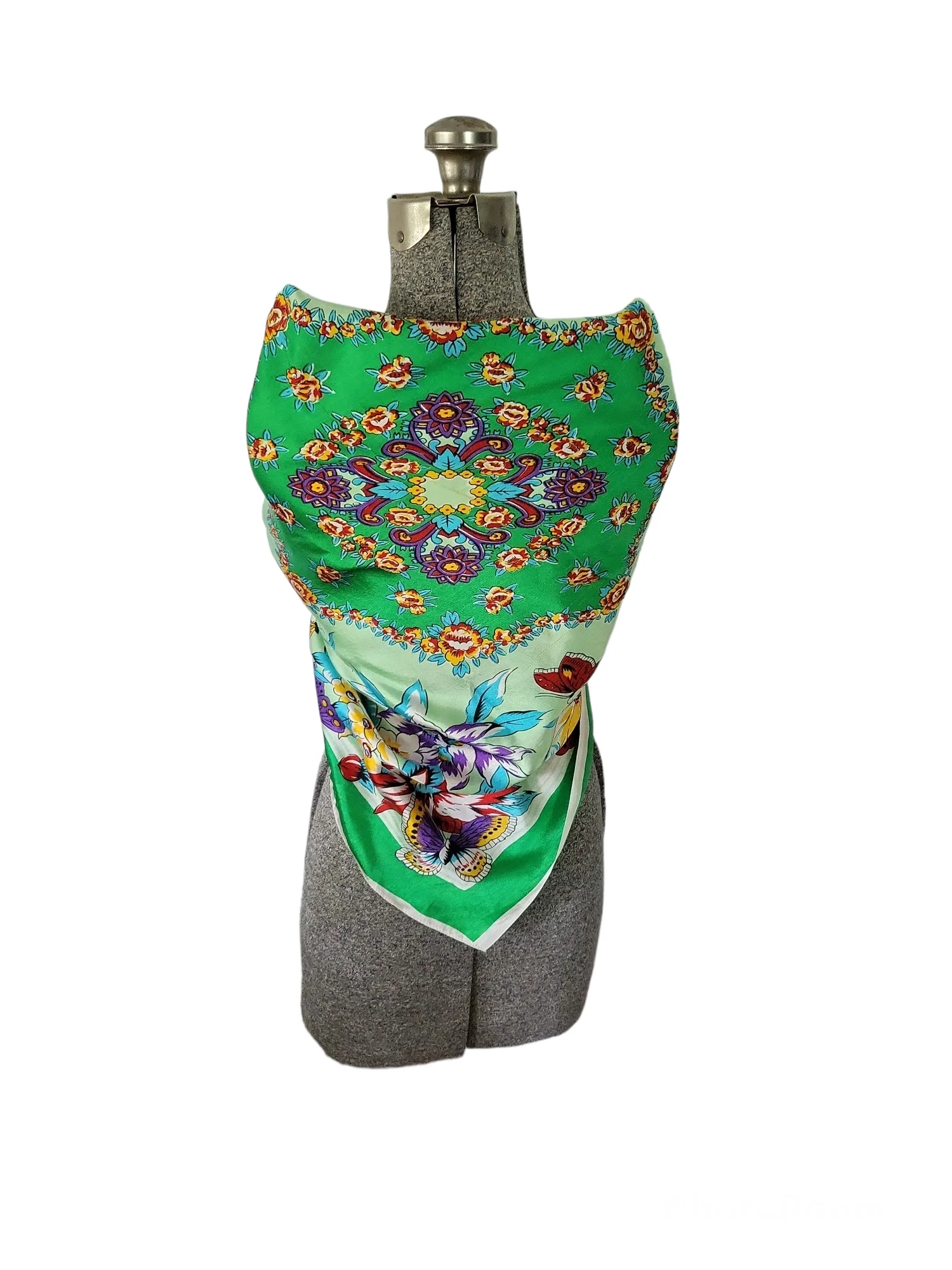 60s Mod Floral And Butterfly Large Scarf - Image 6