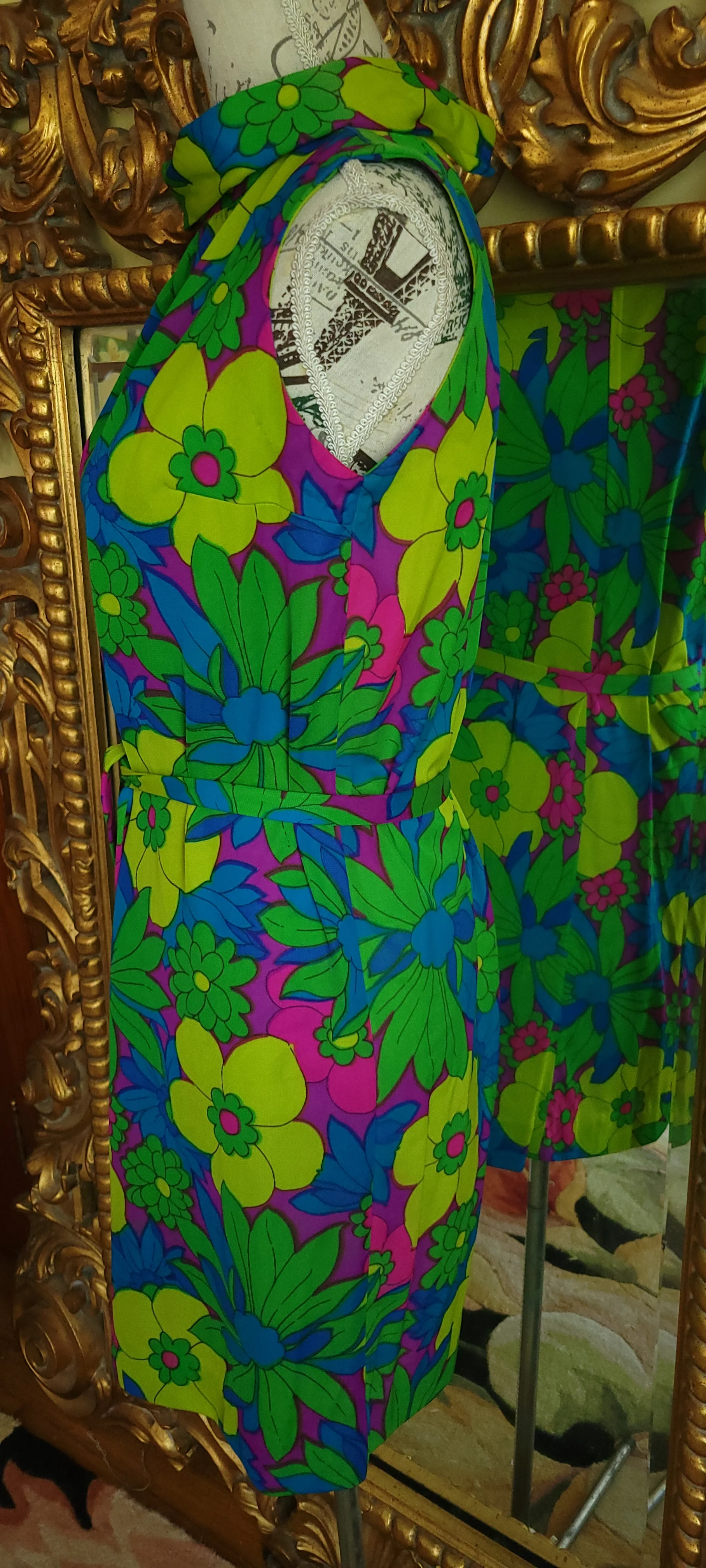 60s Mod Flower Power Nylon Mini Dress By Made In Japan - Image 3