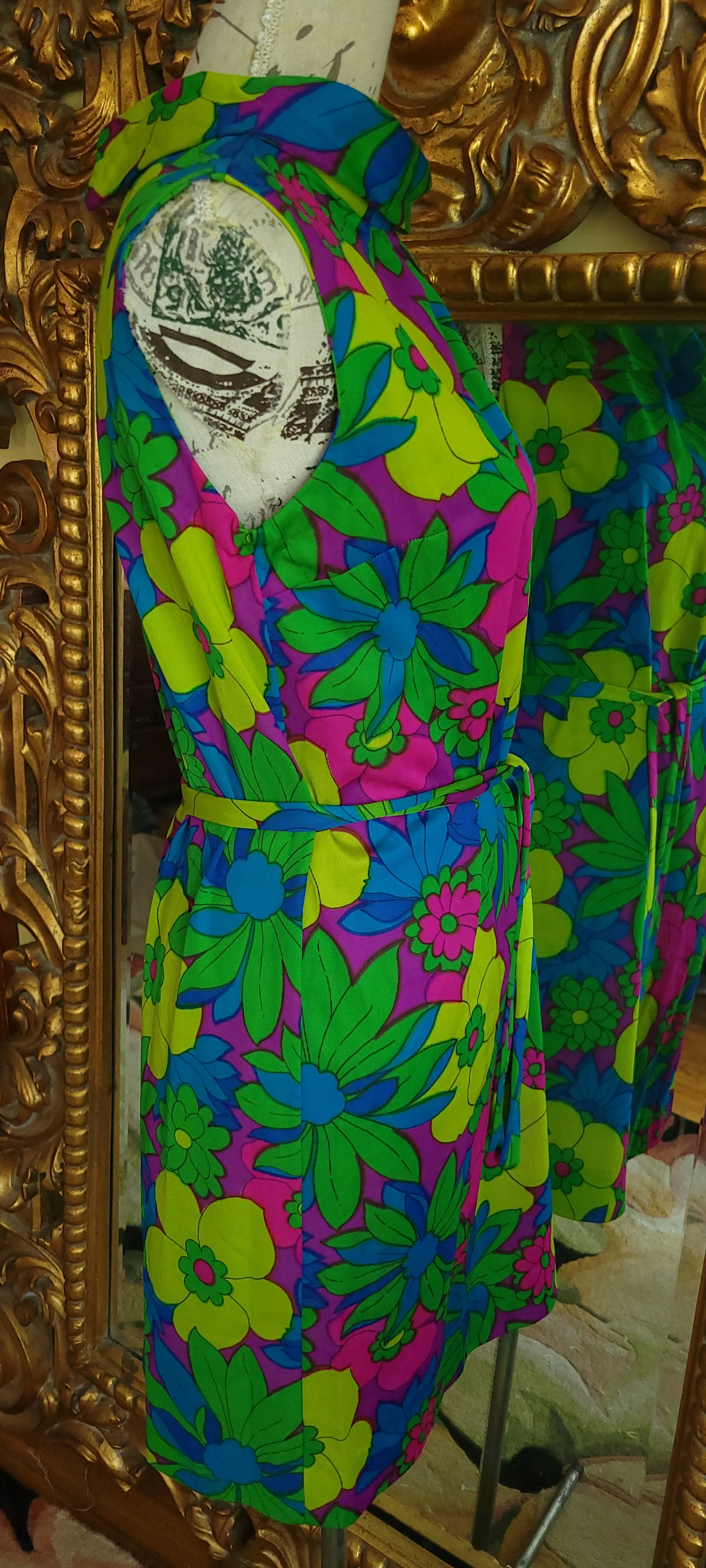 60s Mod Flower Power Nylon Mini Dress By Made In Japan - Image 4
