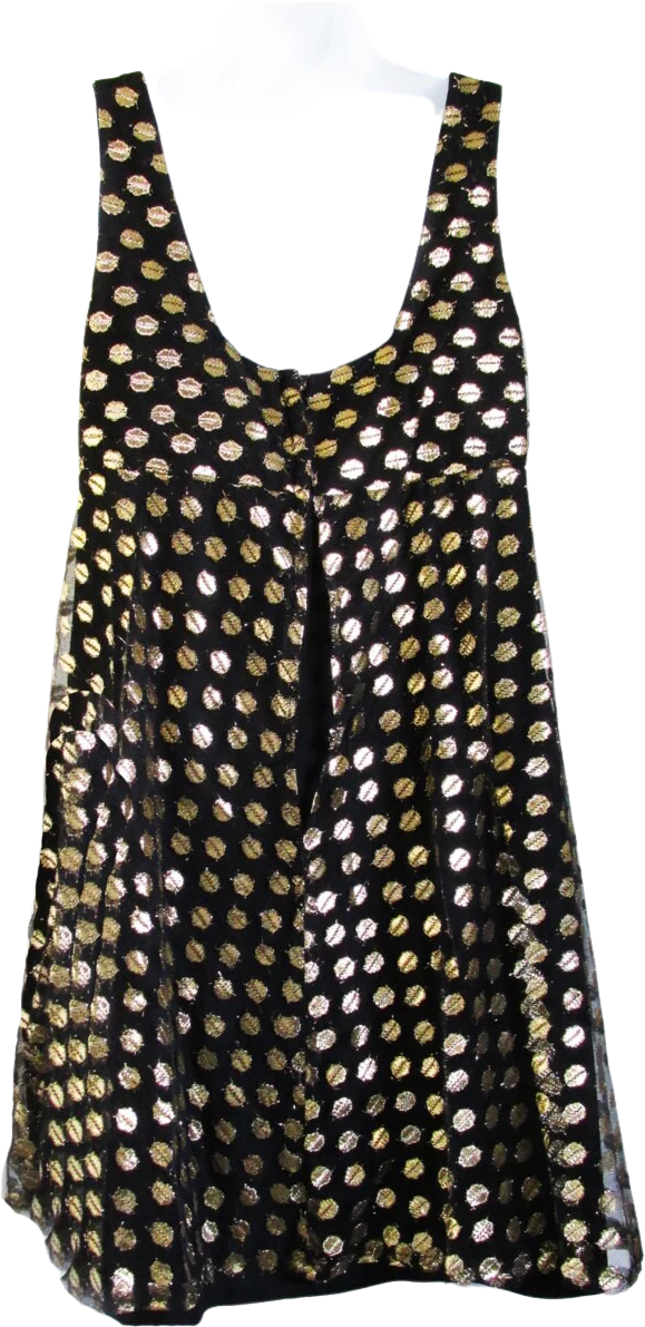 60s Mod Go Go Black Dress with Gold Polka Dot Overlay Made In California