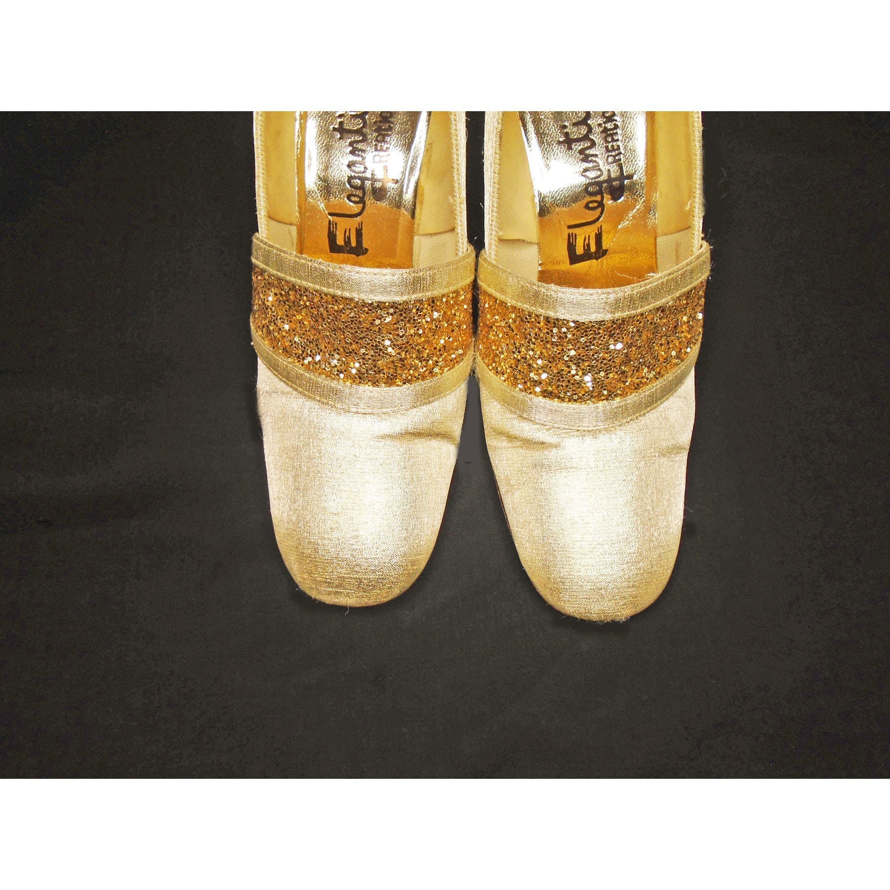 60s Mod Gold Lame Shoes With Glitter And Chunky Heel By Eleganti Creations - Image 5