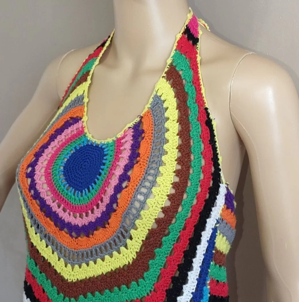 60's Mod Hand Crocheted Halter Top - Image 5