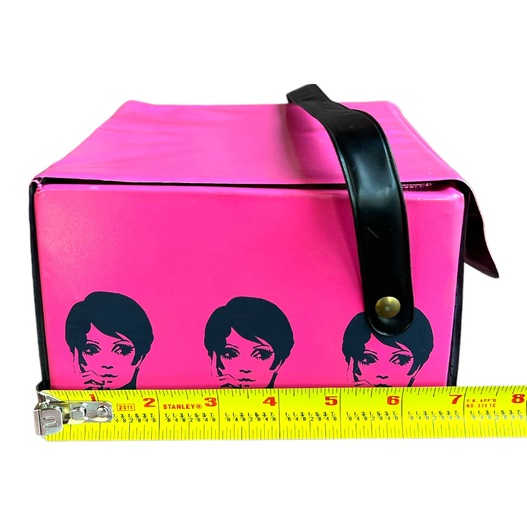 60s Mod Hot Pink Black Print Wig Box Bag Handbag By Carousel - Image 10