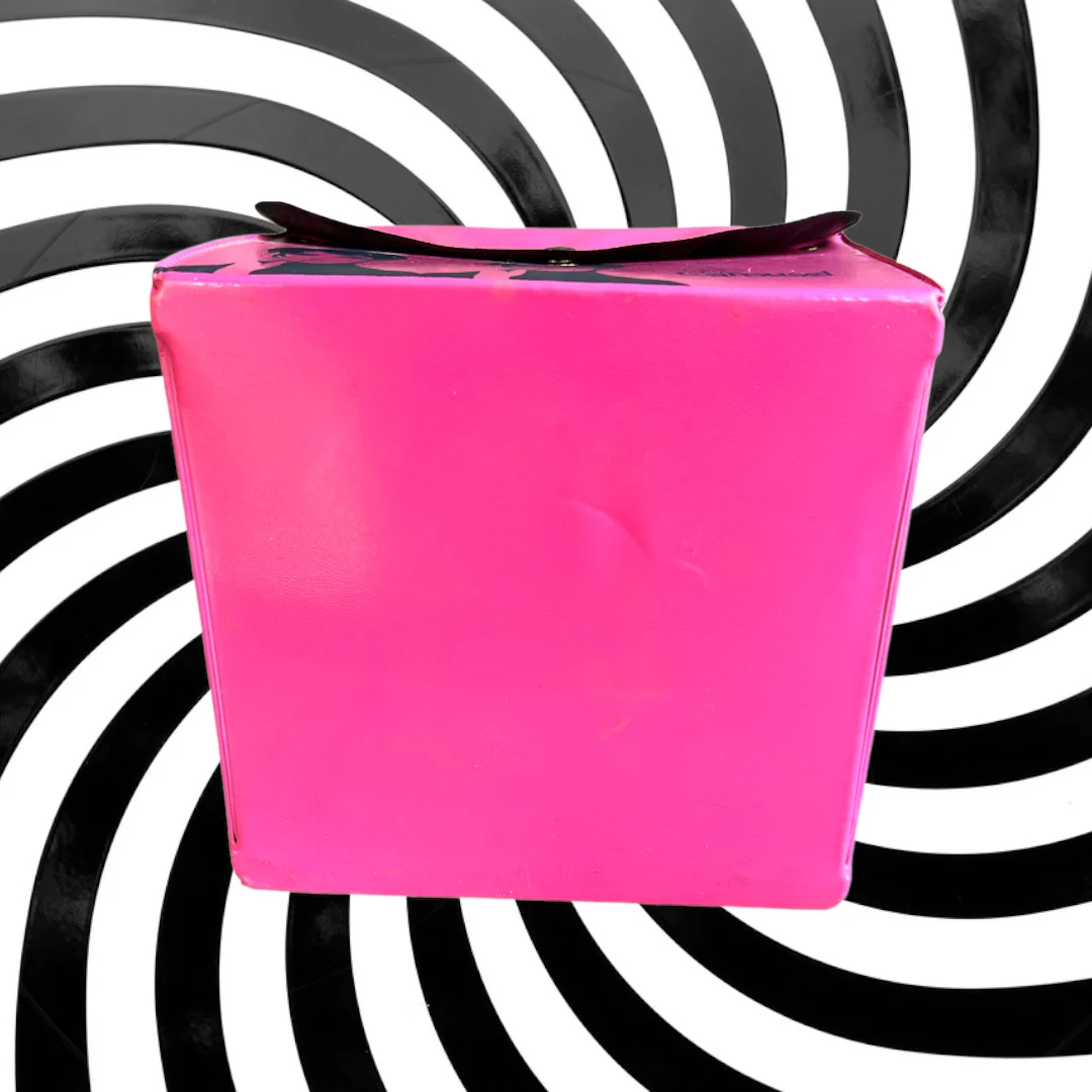 60s Mod Hot Pink Black Print Wig Box Bag Handbag By Carousel - Image 6