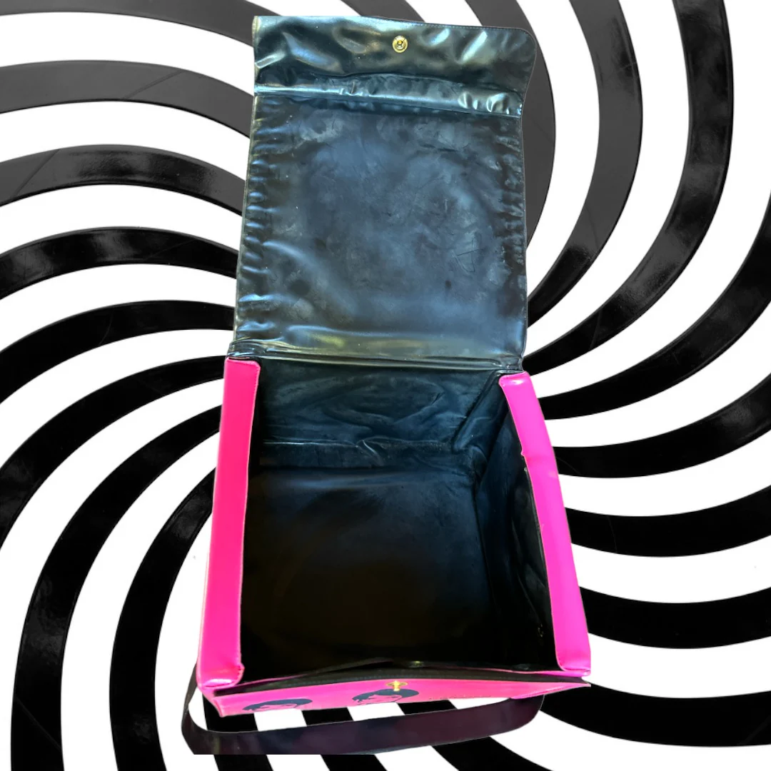 60s Mod Hot Pink Black Print Wig Box Bag Handbag By Carousel - Image 7