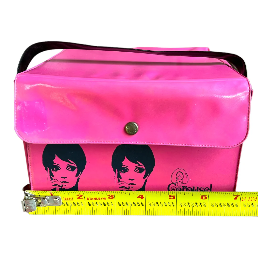 60s Mod Hot Pink Black Print Wig Box Bag Handbag By Carousel - Image 9