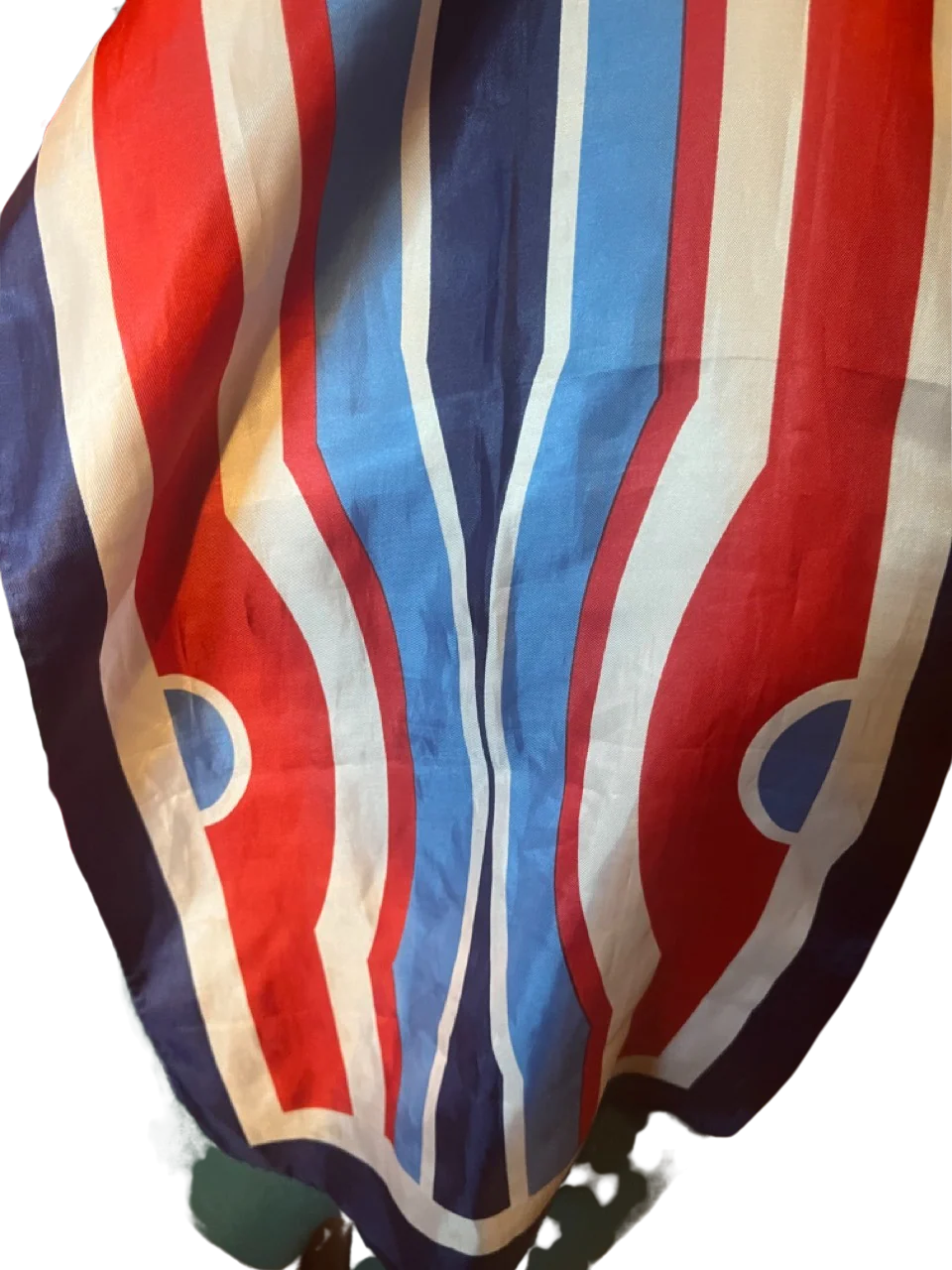 60s Mod Navy Light Blue, Red, White Silky Scarf