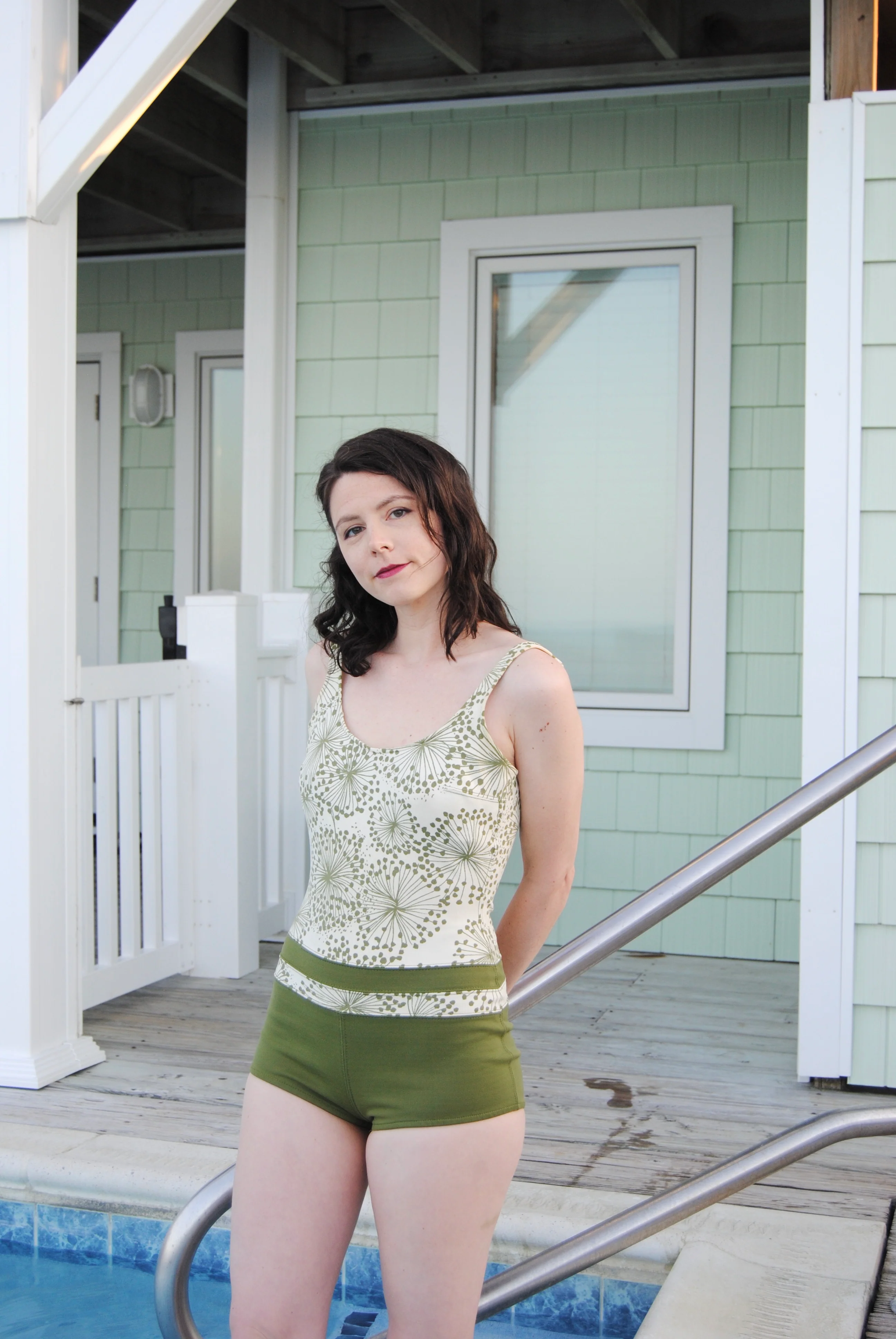 60s Mod Olive Green And Cream Swim Suit By Catalina - Image 3