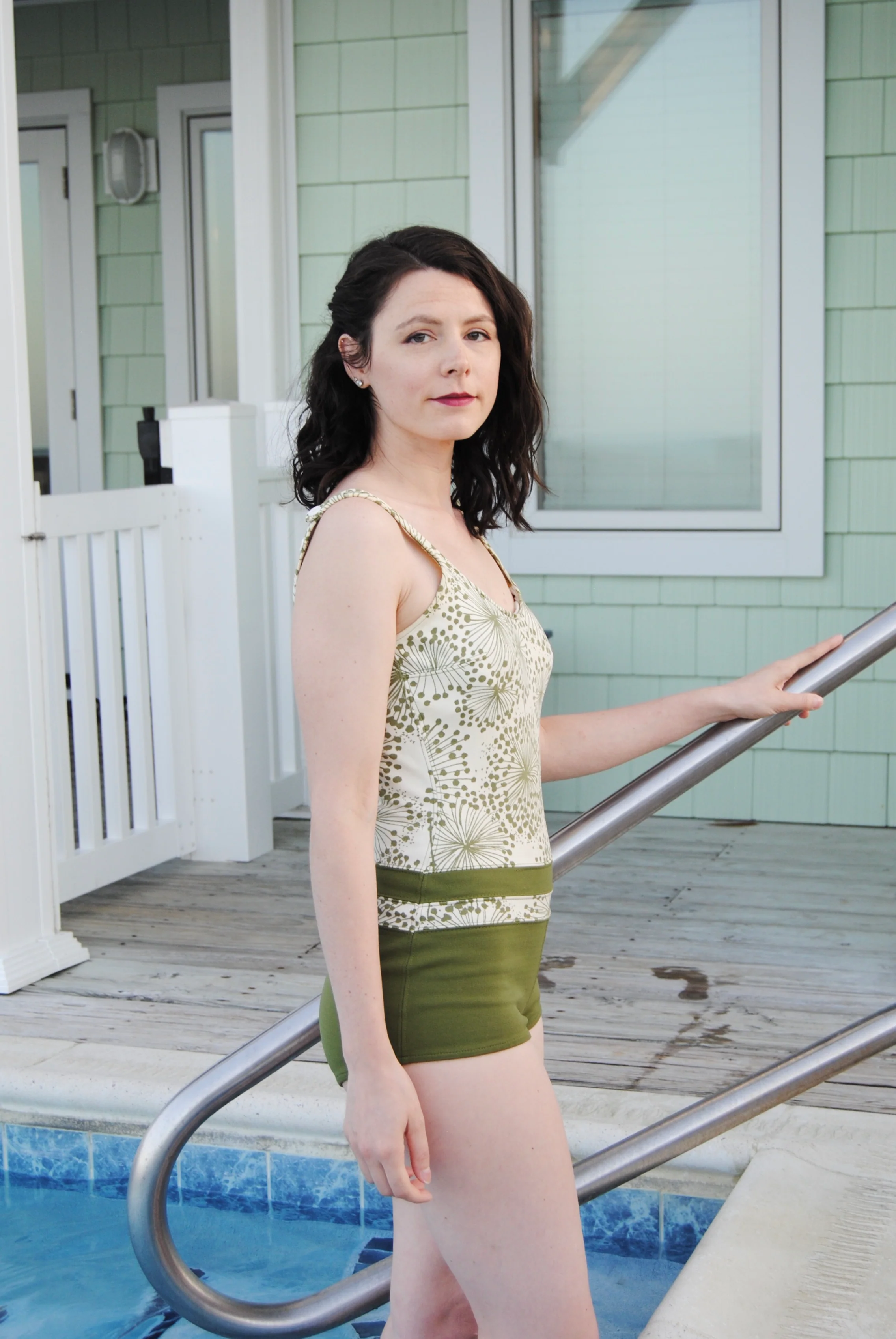 60s Mod Olive Green And Cream Swim Suit By Catalina - Image 5