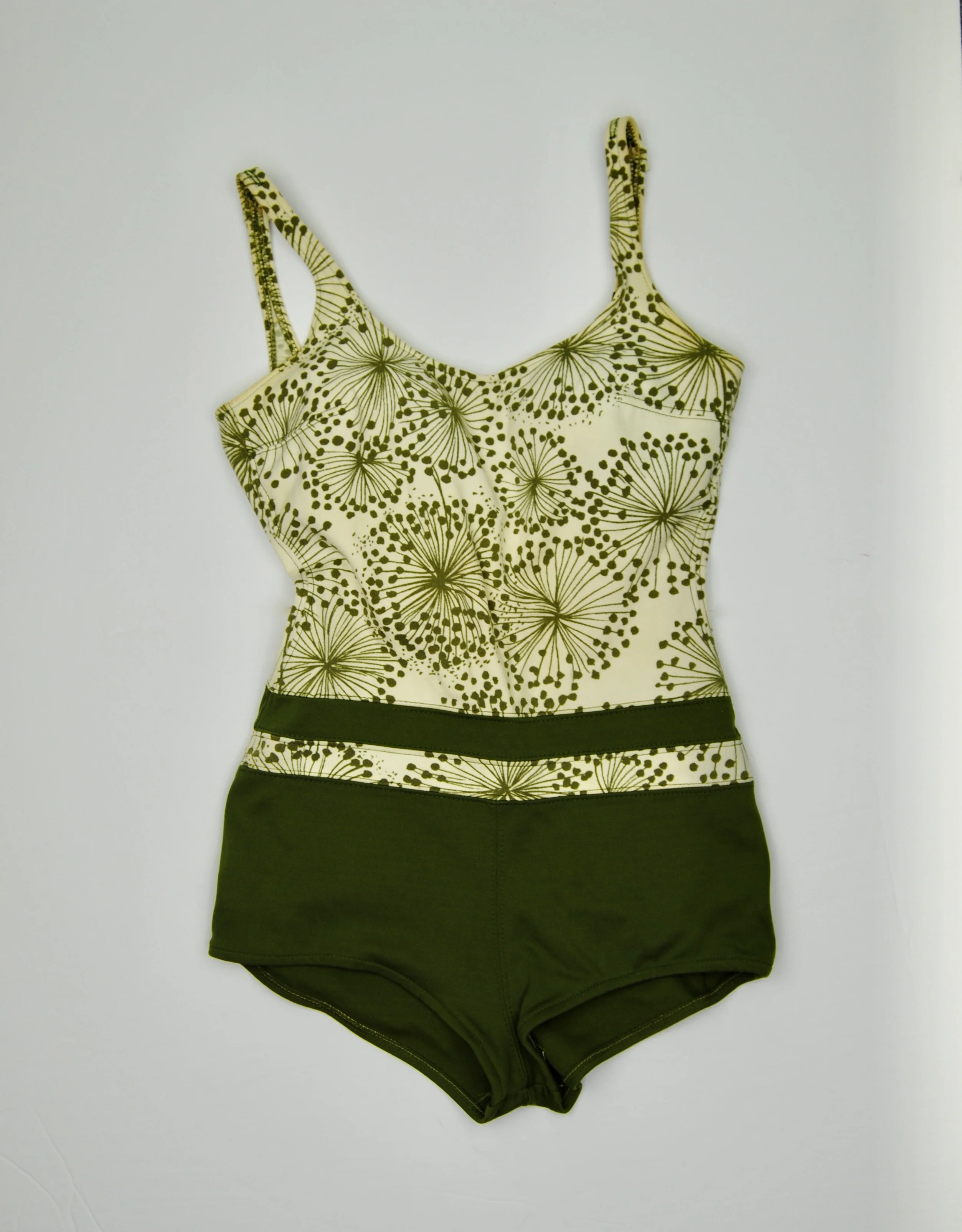 60s Mod Olive Green And Cream Swim Suit By Catalina - Image 9