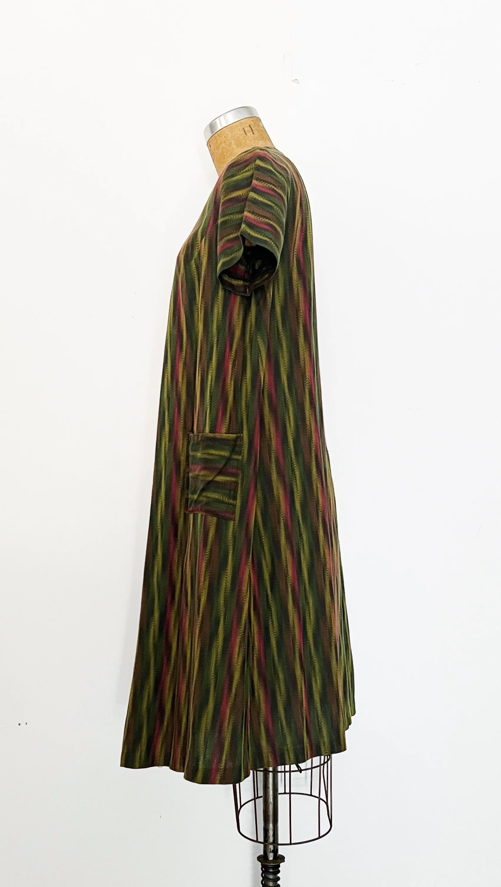 60s Mod Olive Green Striped Tent Dress - Image 5