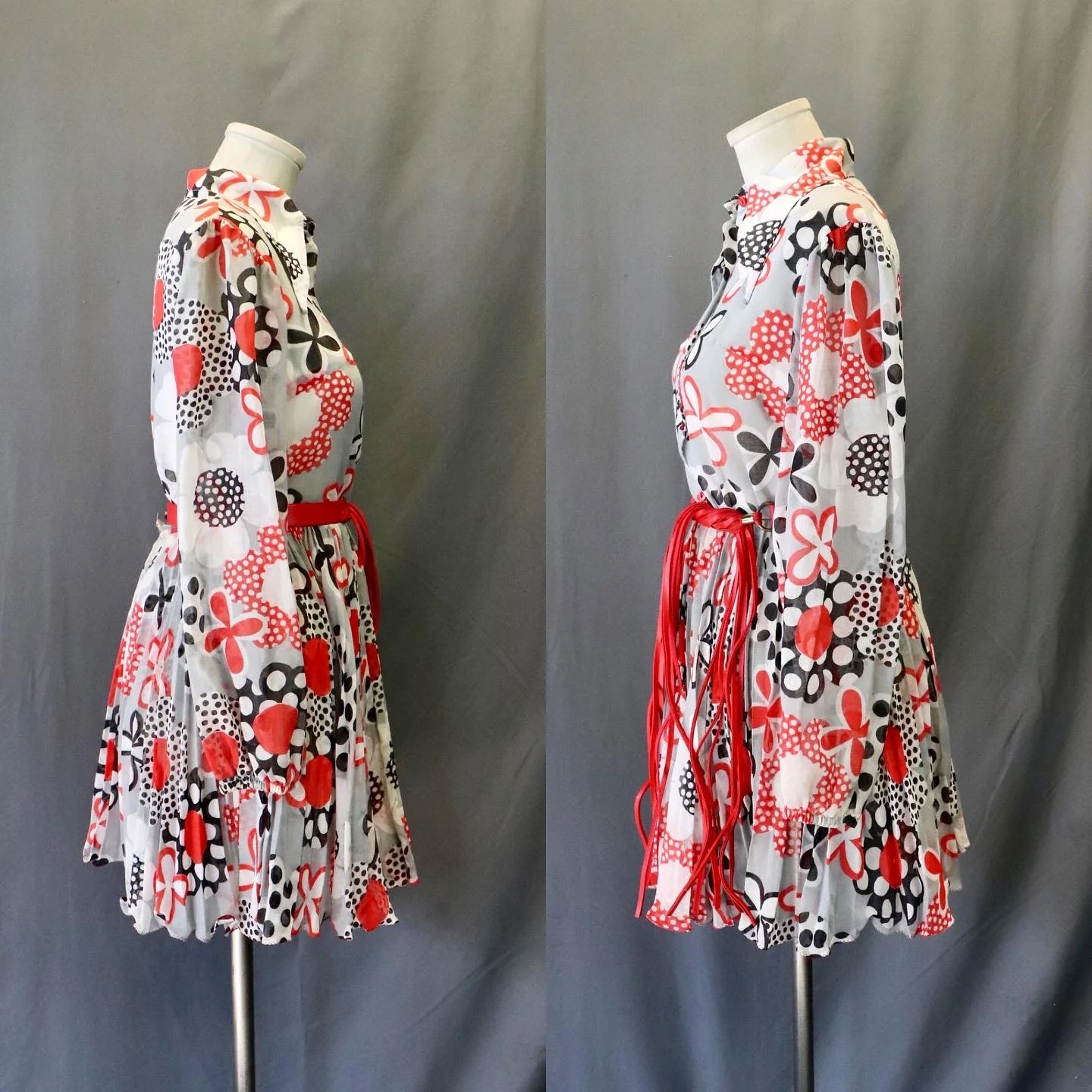 60s Mod Op Art Floral And Dot Skirt And Top Set W Belt By Kippe - Image 3