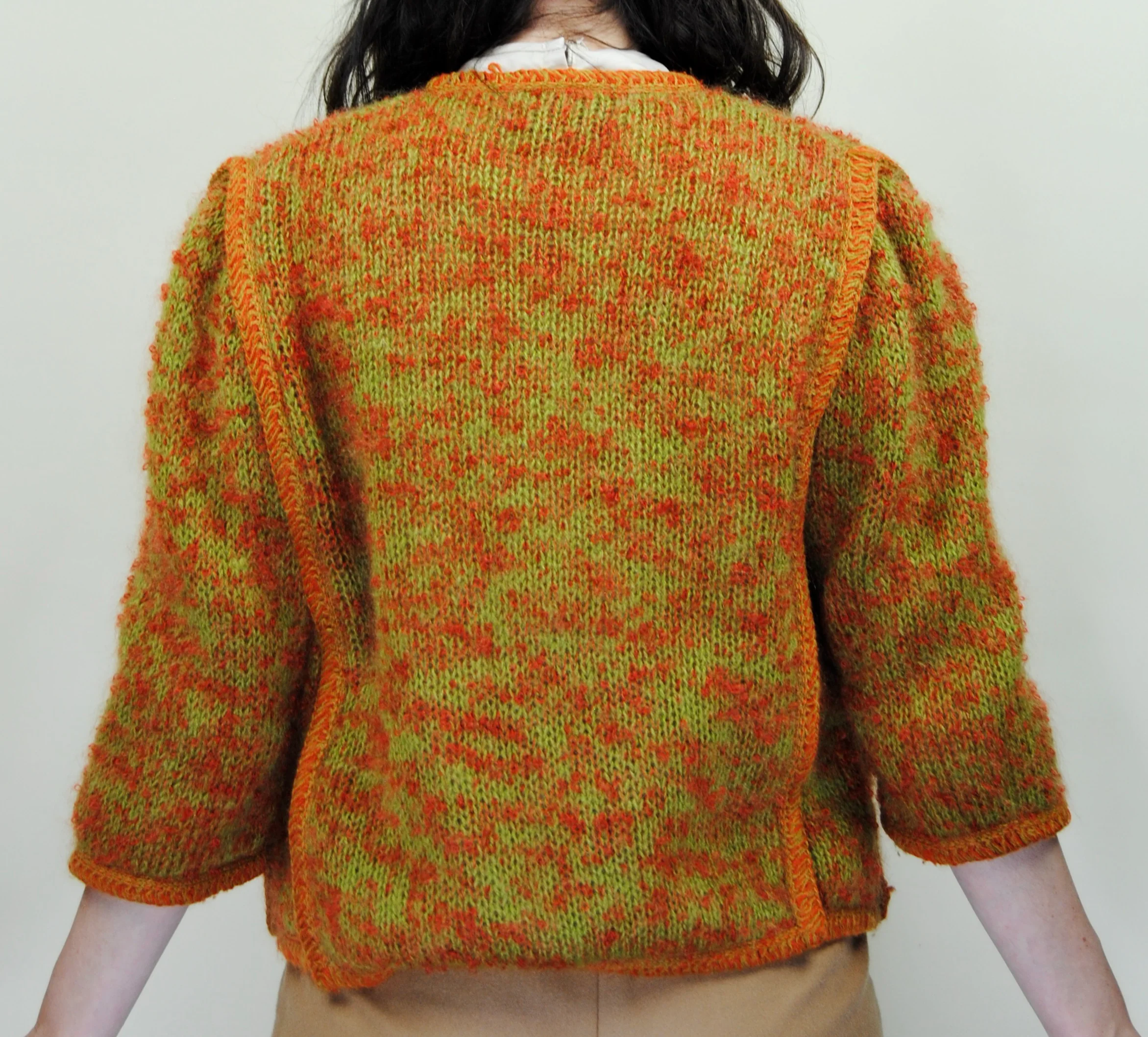 60s Mod Orange And Green Chunky Knit Cardigan By Saks Fifth Avenue - Image 5