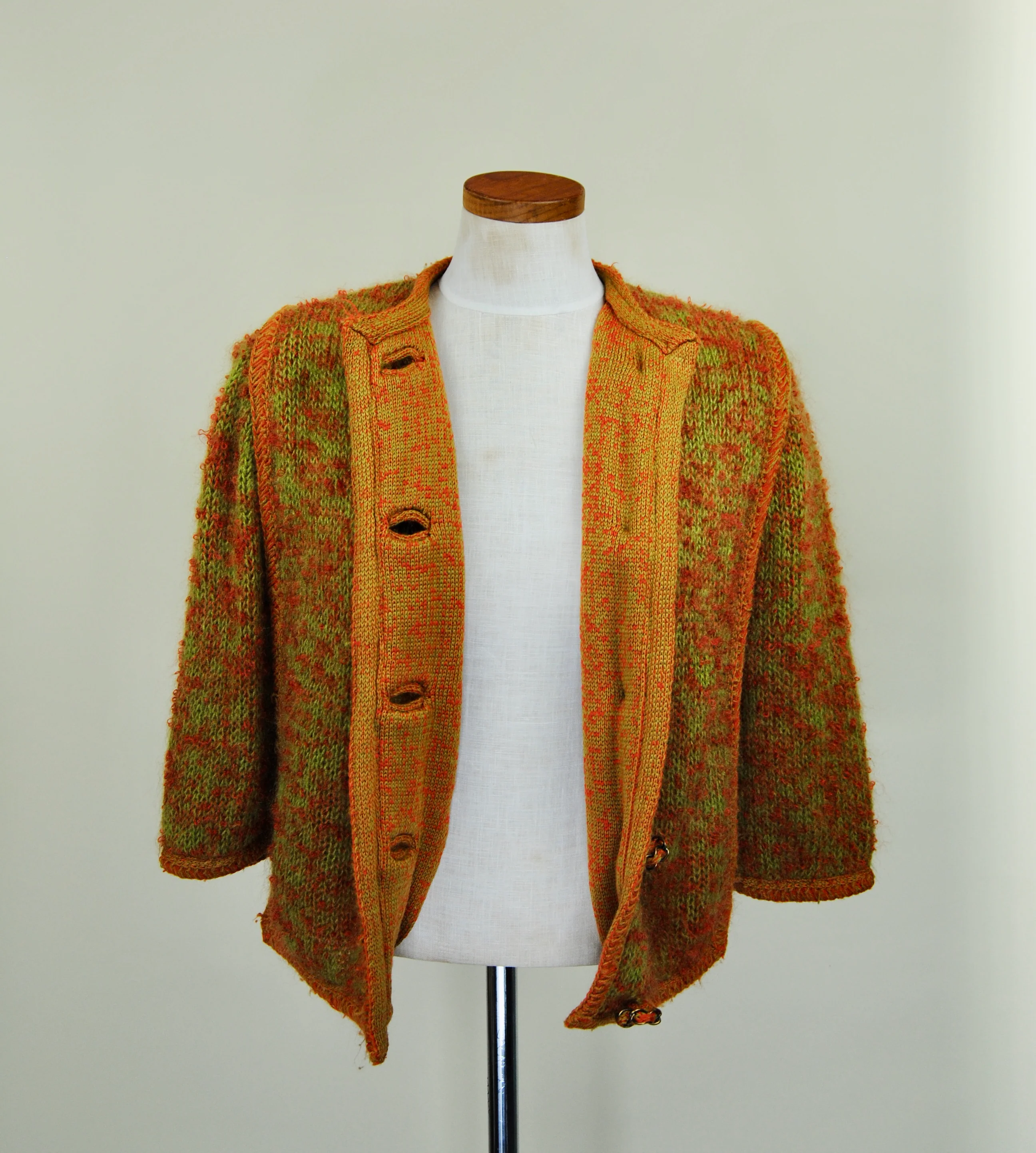 60s Mod Orange And Green Chunky Knit Cardigan By Saks Fifth Avenue - Image 7