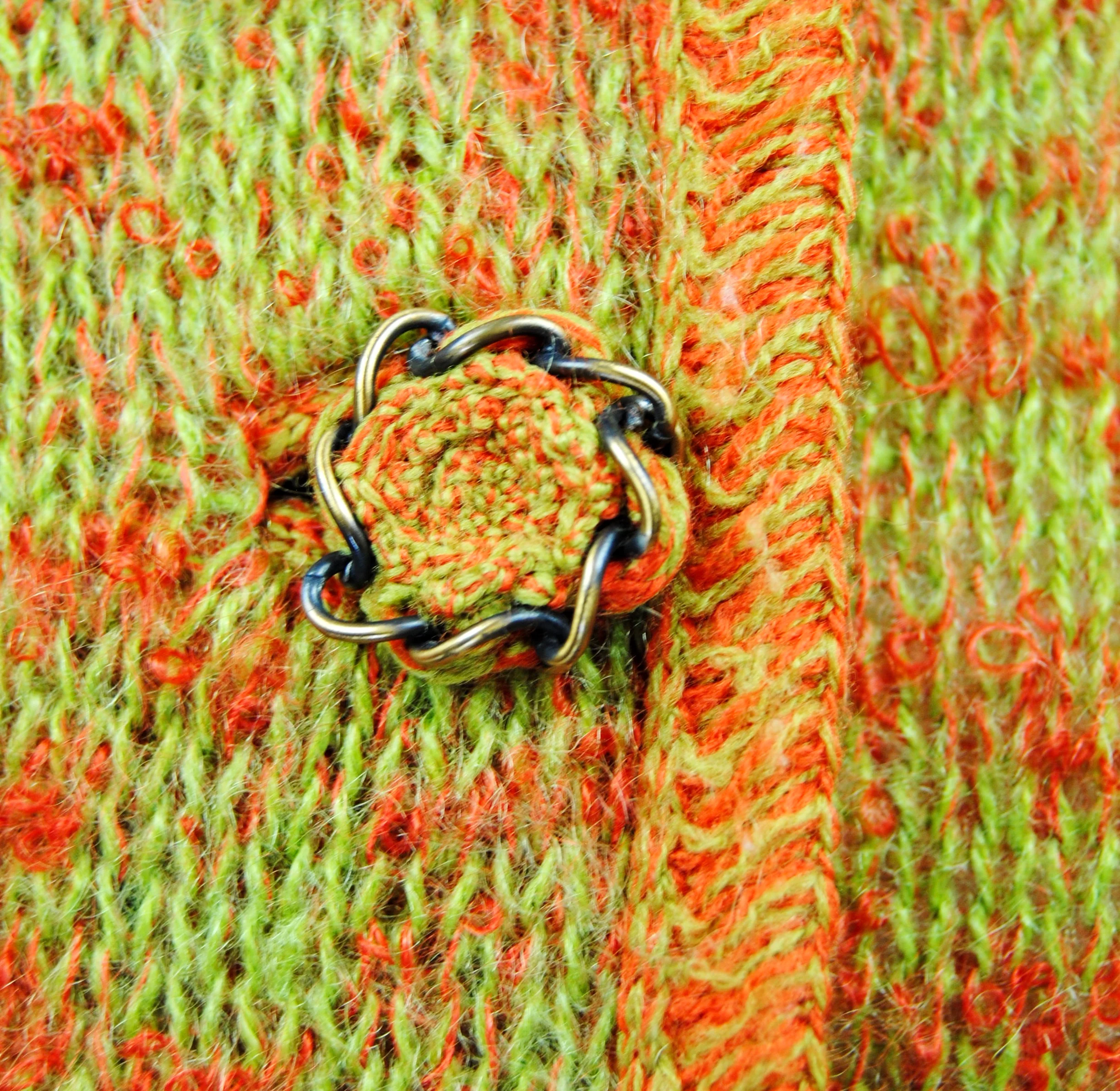 60s Mod Orange And Green Chunky Knit Cardigan By Saks Fifth Avenue - Image 9