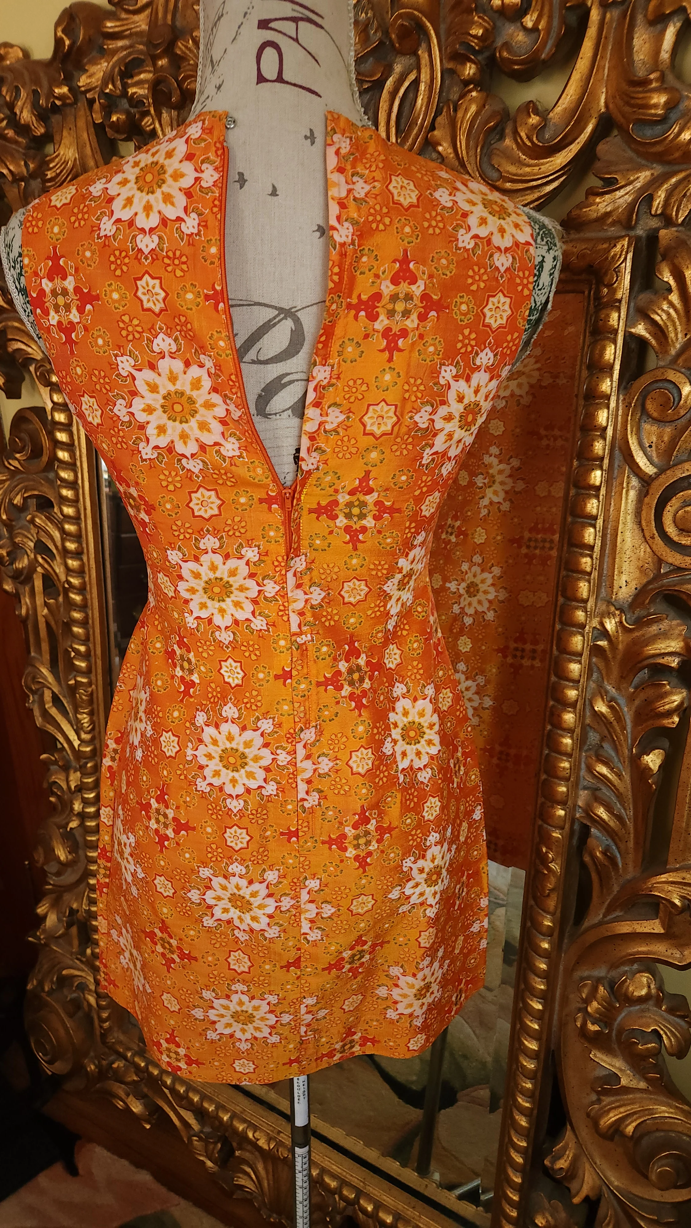 60s Mod Orange Floral Silk Nehru Dress And Coat - Image 7