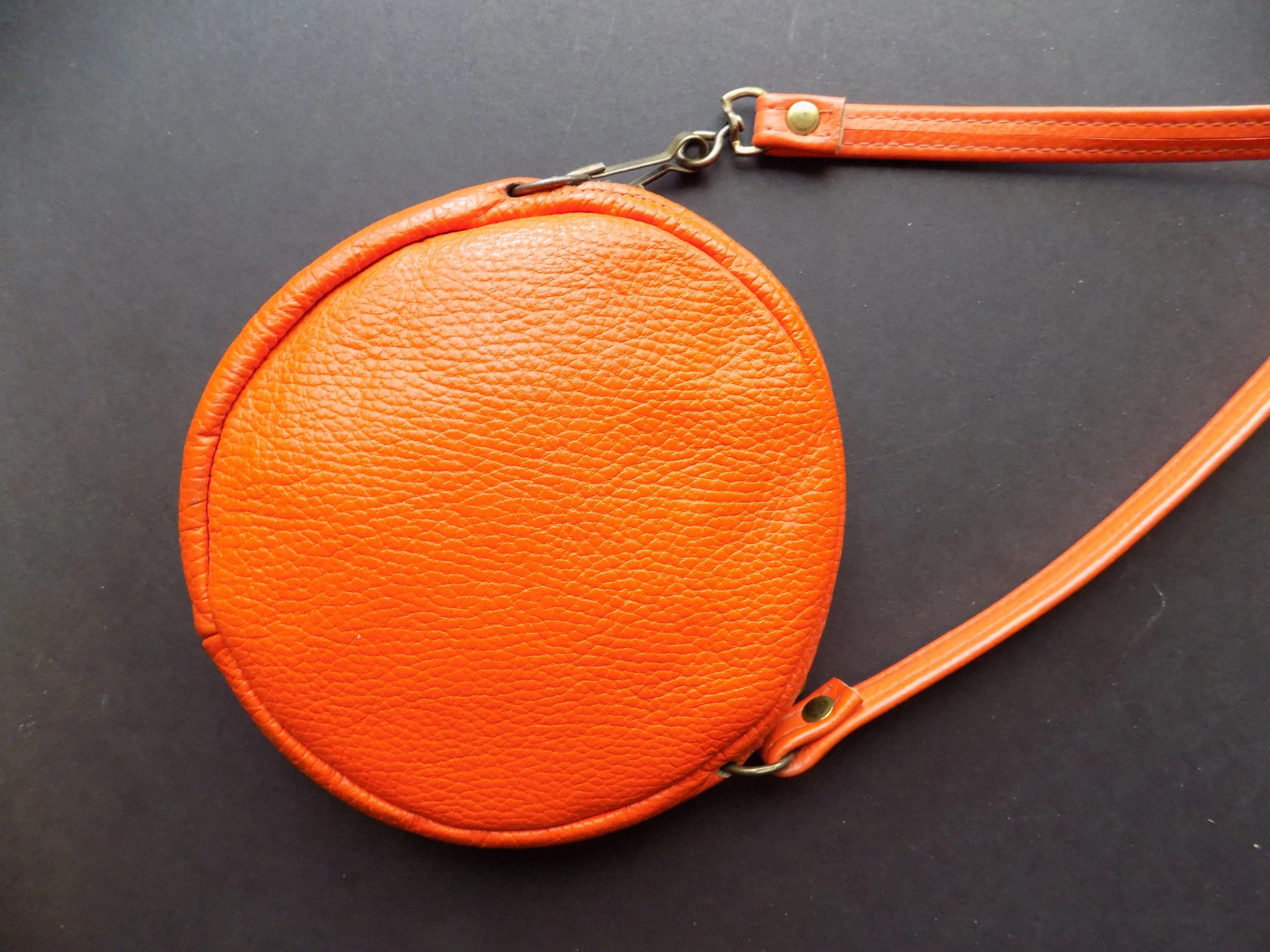 60s Mod Orange Leather Round Shoulder Bag Crossover Purse Bag Carnaby Street Hand Made Handmade Artisan by Carnaby Street - Image 2