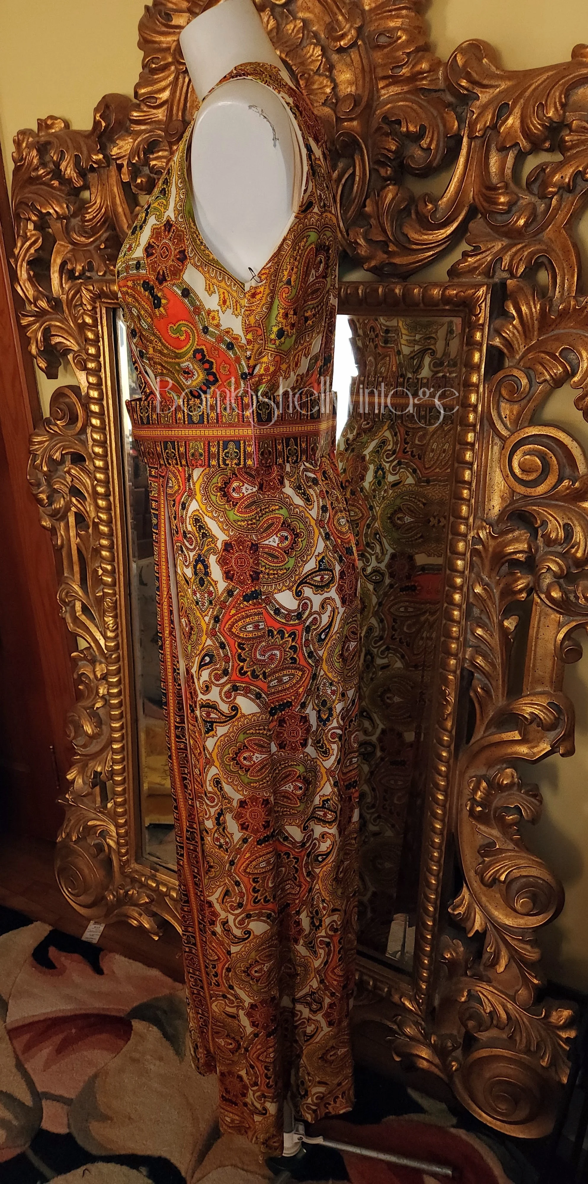 60s Mod Orange Paisley Jumpsuit Never Worn - Image 3