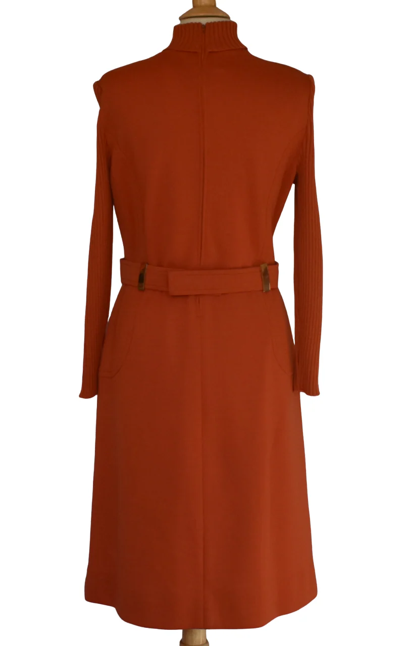 60s Mod Orange Wool Jersey Dress With Statement Belt By Dalton - Image 10