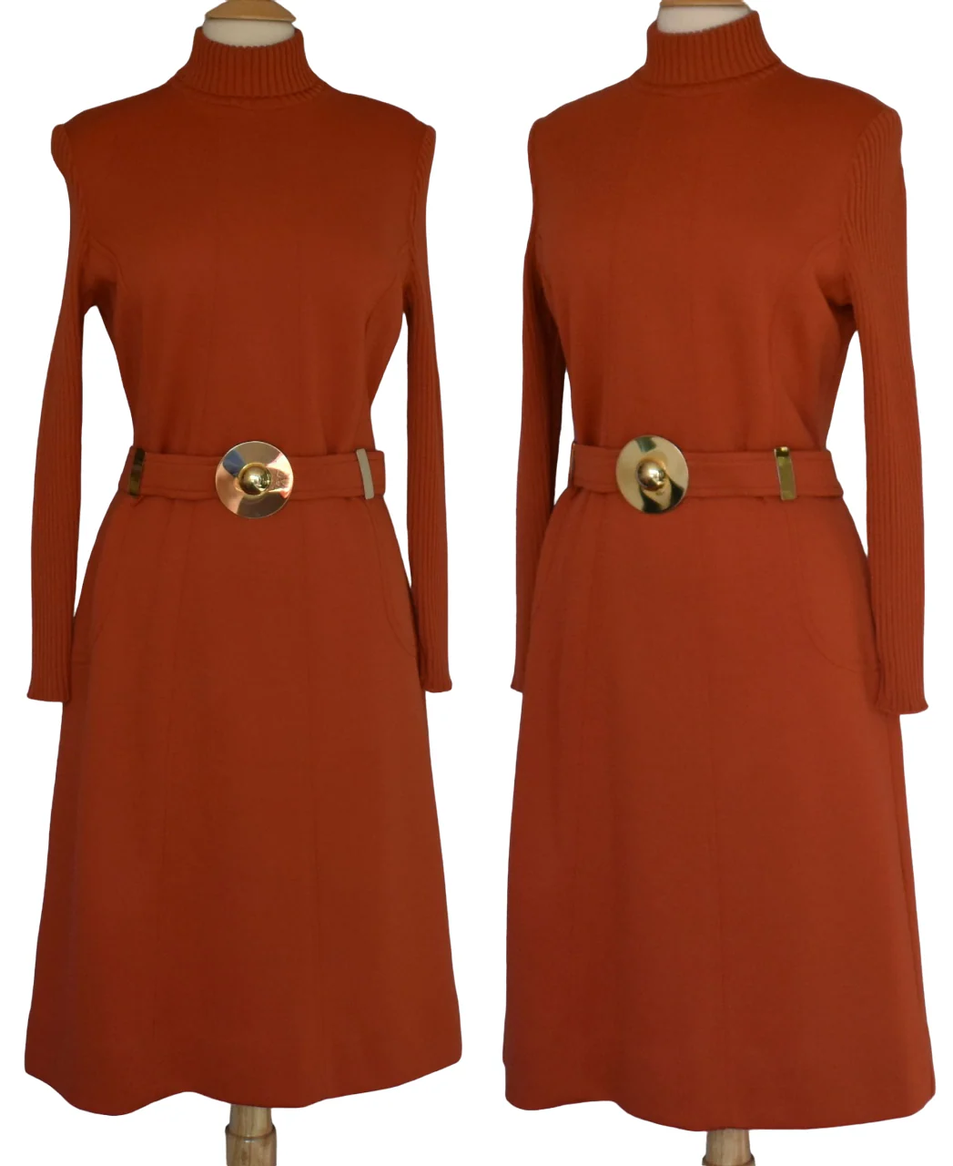 60s Mod Orange Wool Jersey Dress With Statement Belt By Dalton - Image 5