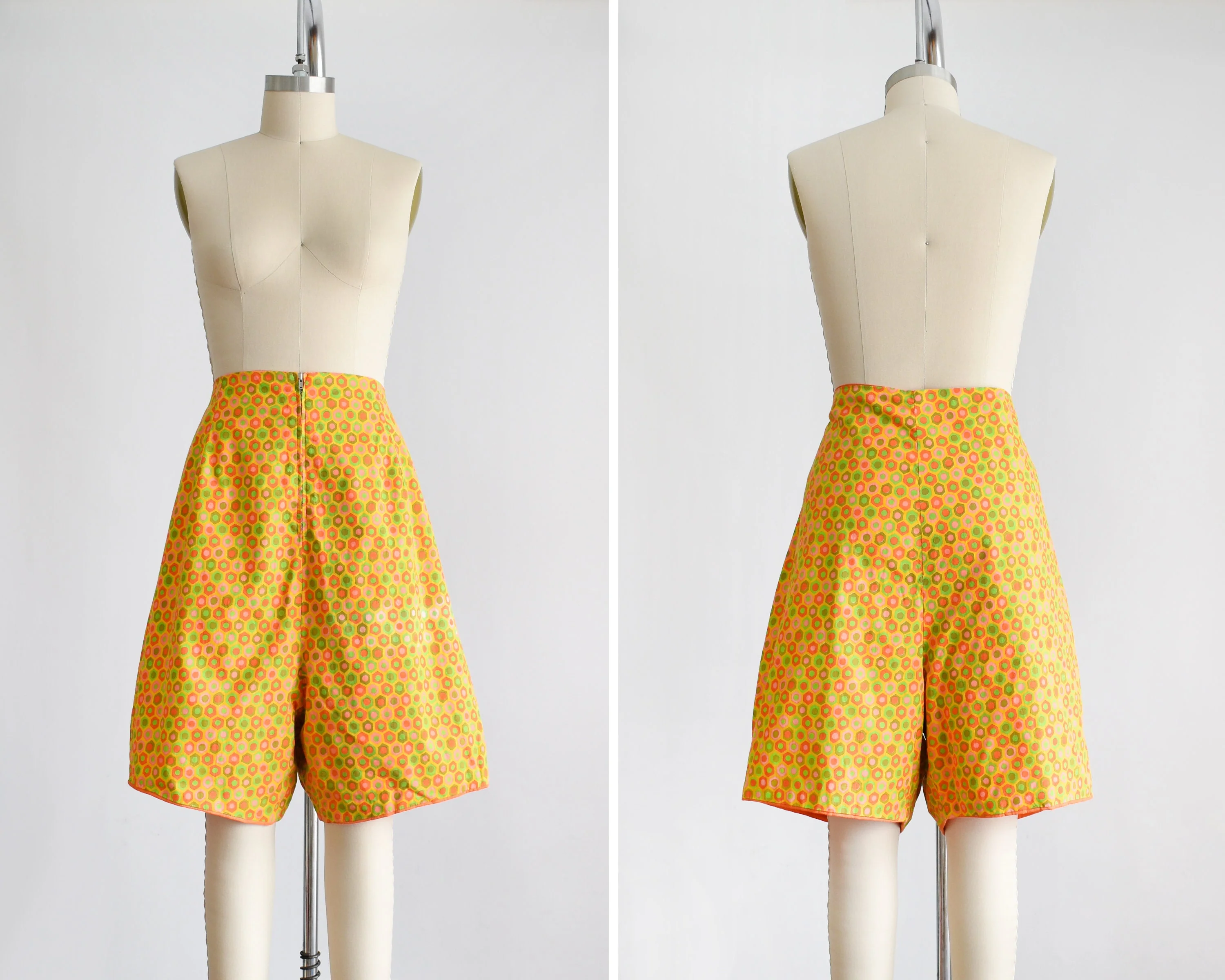 60s Mod Playsuit Vintage 60s Dress and Shorts Set, Reversible Orange Pink Green Geometric Print Two Piece Set, 2x - Image 7