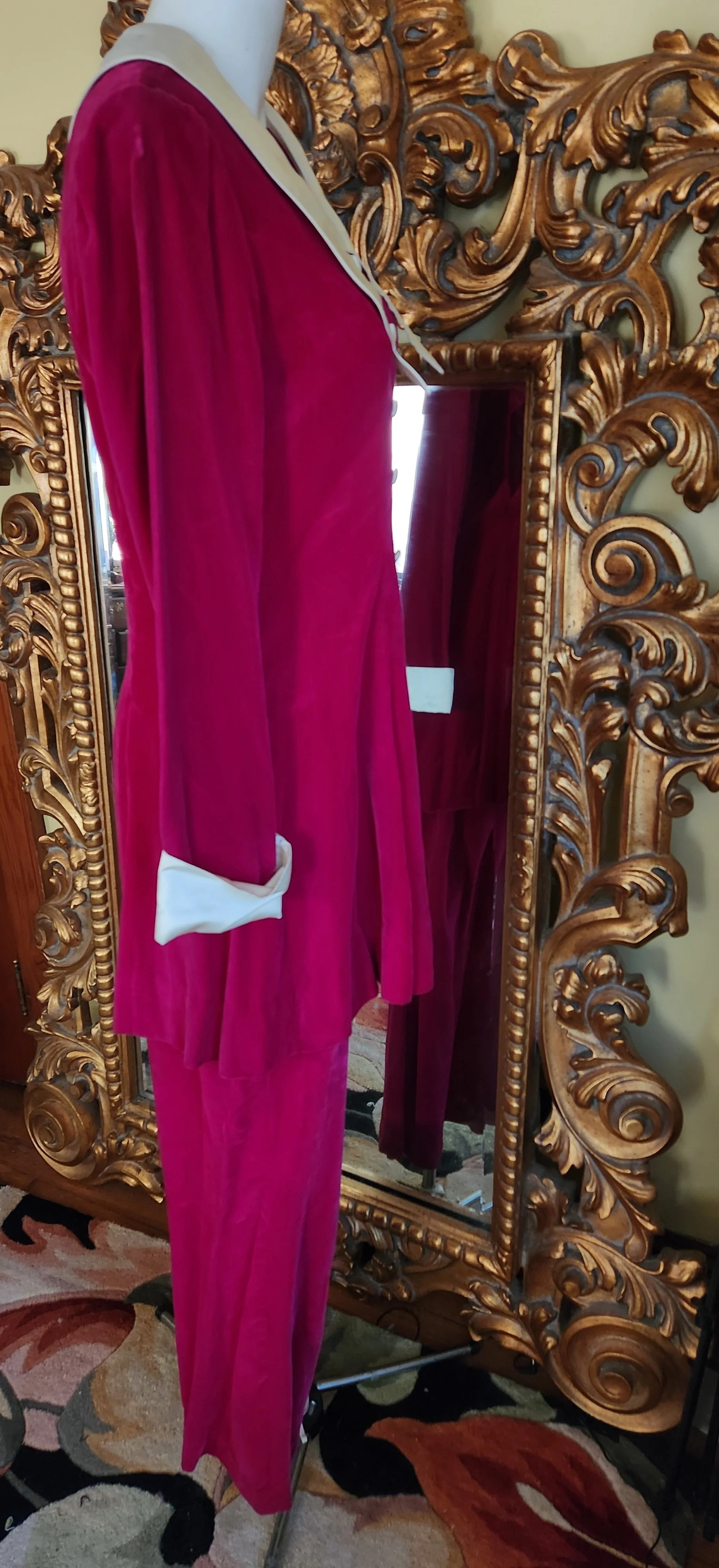 60s Mod Raspberry Velvet Pants Suit With Satin Collar - Image 3