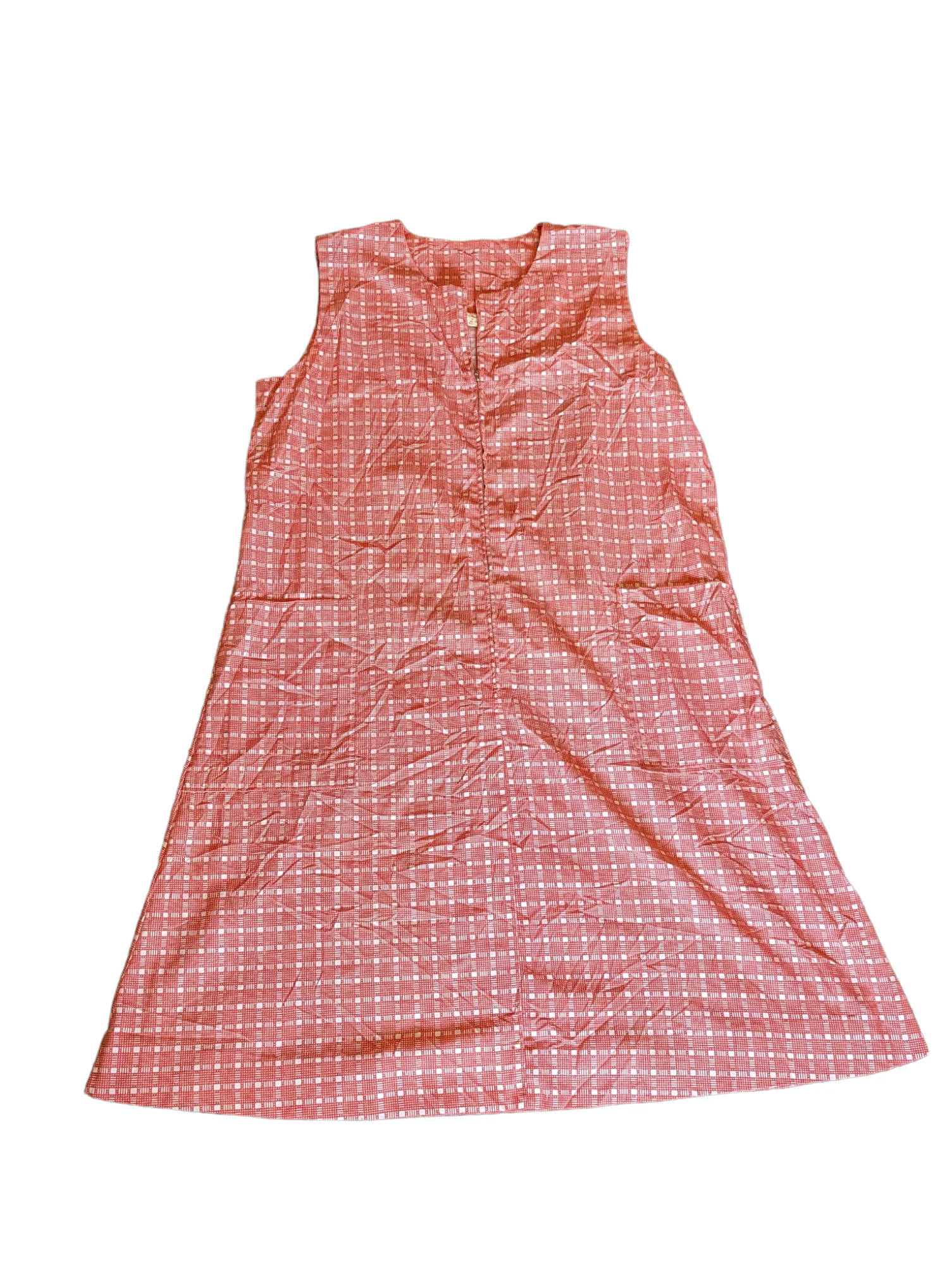 60s Mod Red And White Gingham Check Plaid House Dress - Image 4