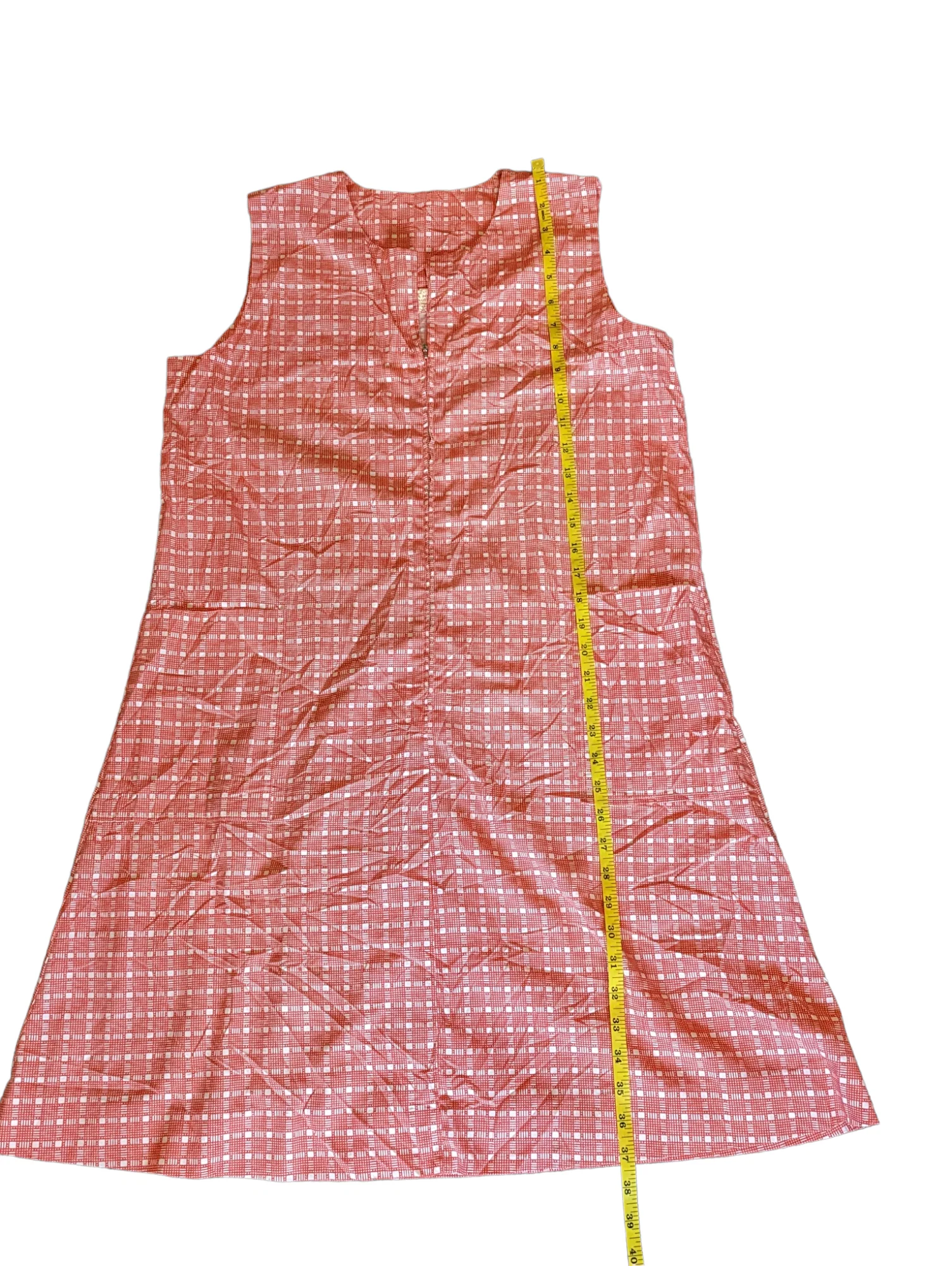 60s Mod Red And White Gingham Check Plaid House Dress - Image 7