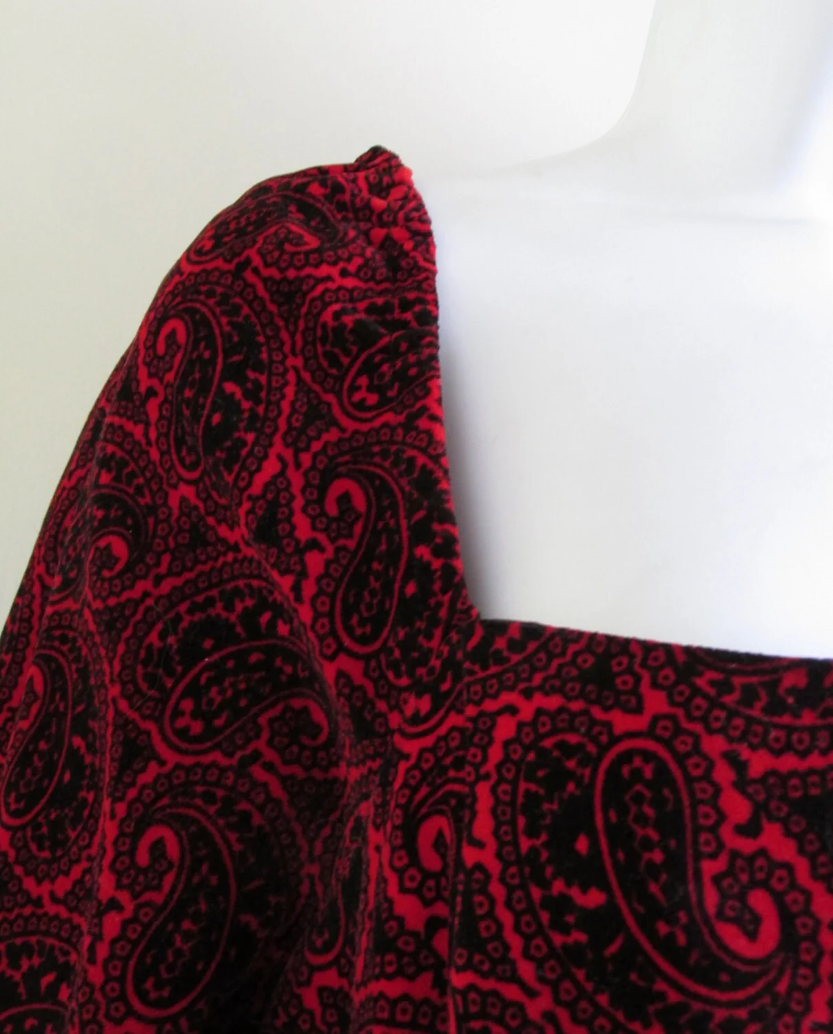 60s Mod Red Velvet Paisley Party Dress with Bell Sleeves by Calderon - Image 5