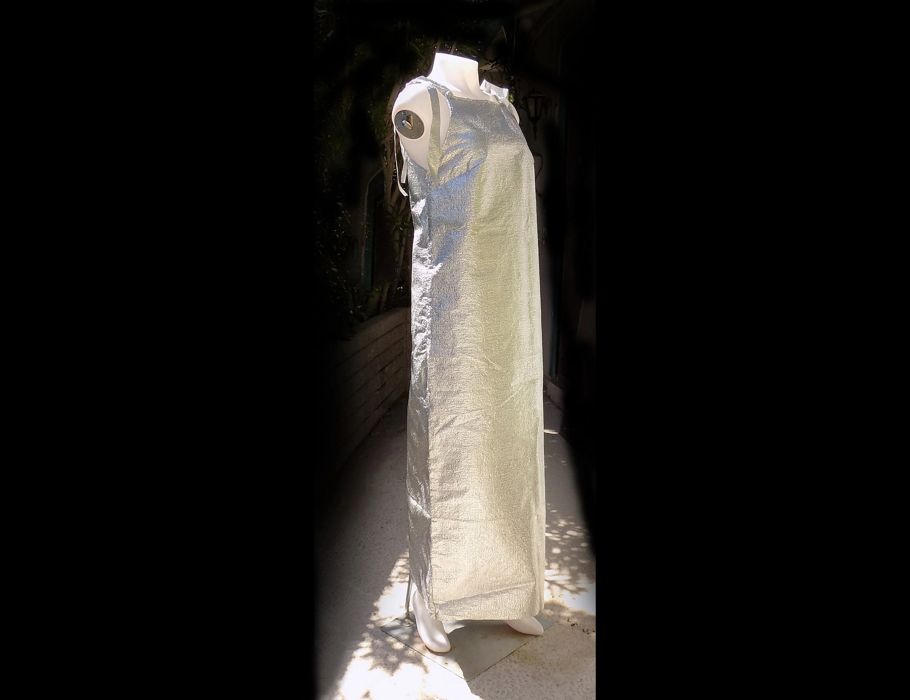 60s Mod Silver Paper Maxi Dress Fashion Fad Collectible Twiggy Disposable Dress Magnin Paper Caper Textured by Magnin - Image 3