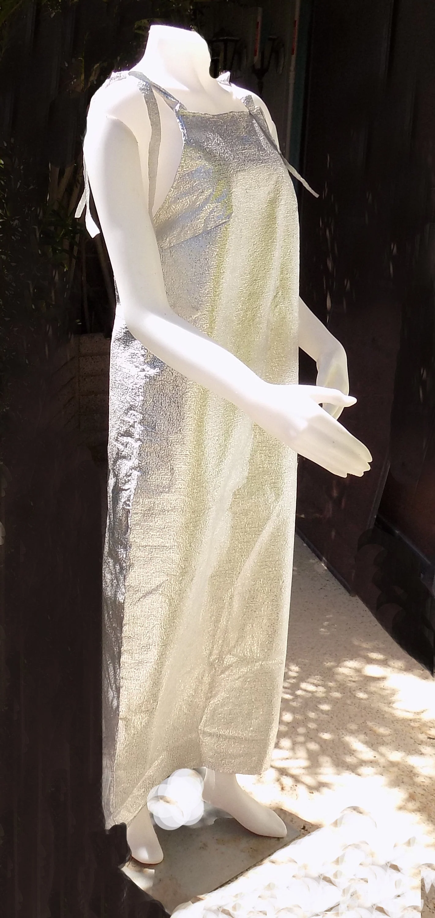 60s Mod Silver Paper Maxi Dress Fashion Fad Collectible Twiggy Disposable Dress Magnin Paper Caper Textured by Magnin - Image 5