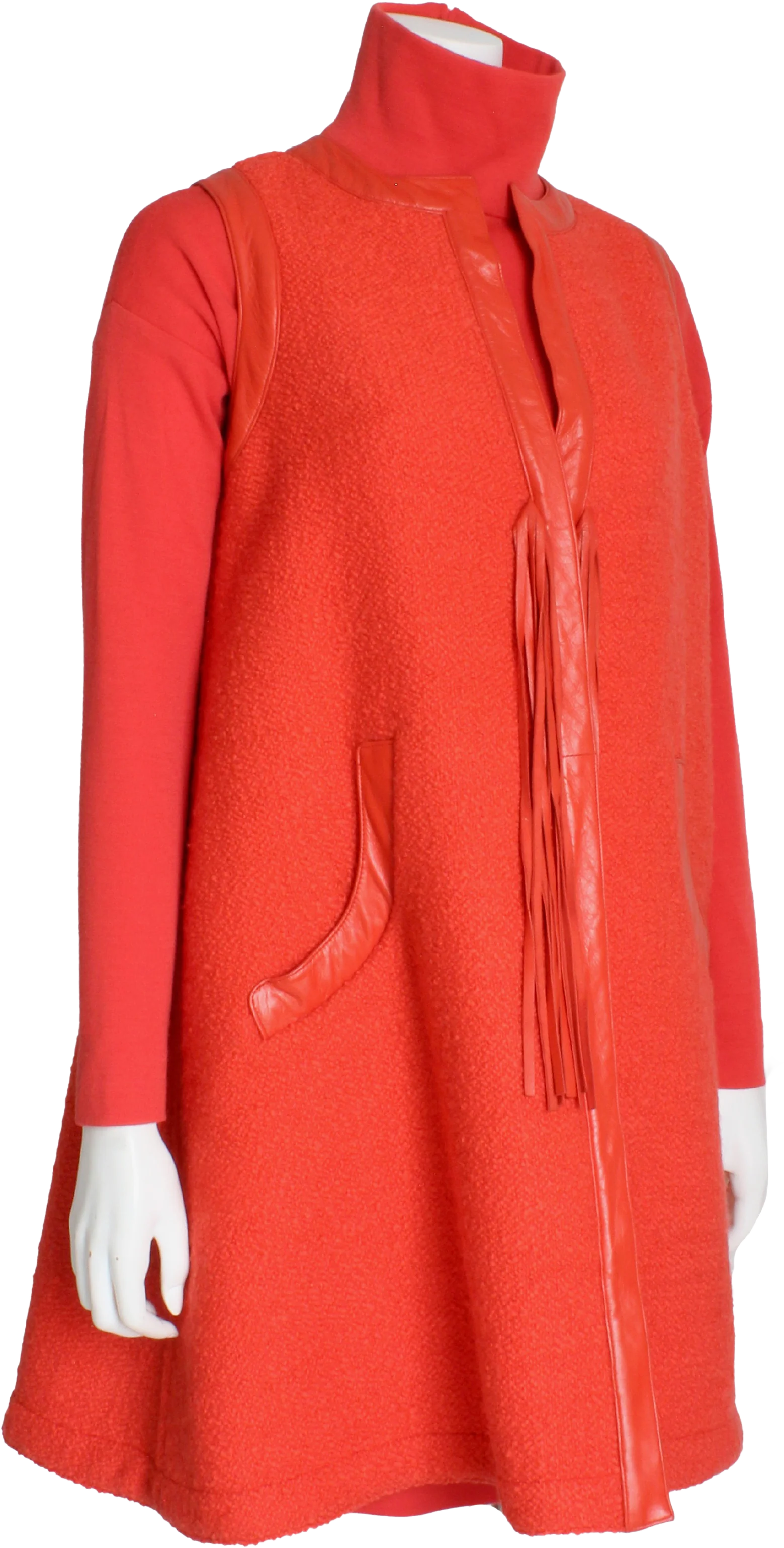 60s Mod Turtleneck Dress And Boucle Wool Leather Vest By Bonnie Cashin