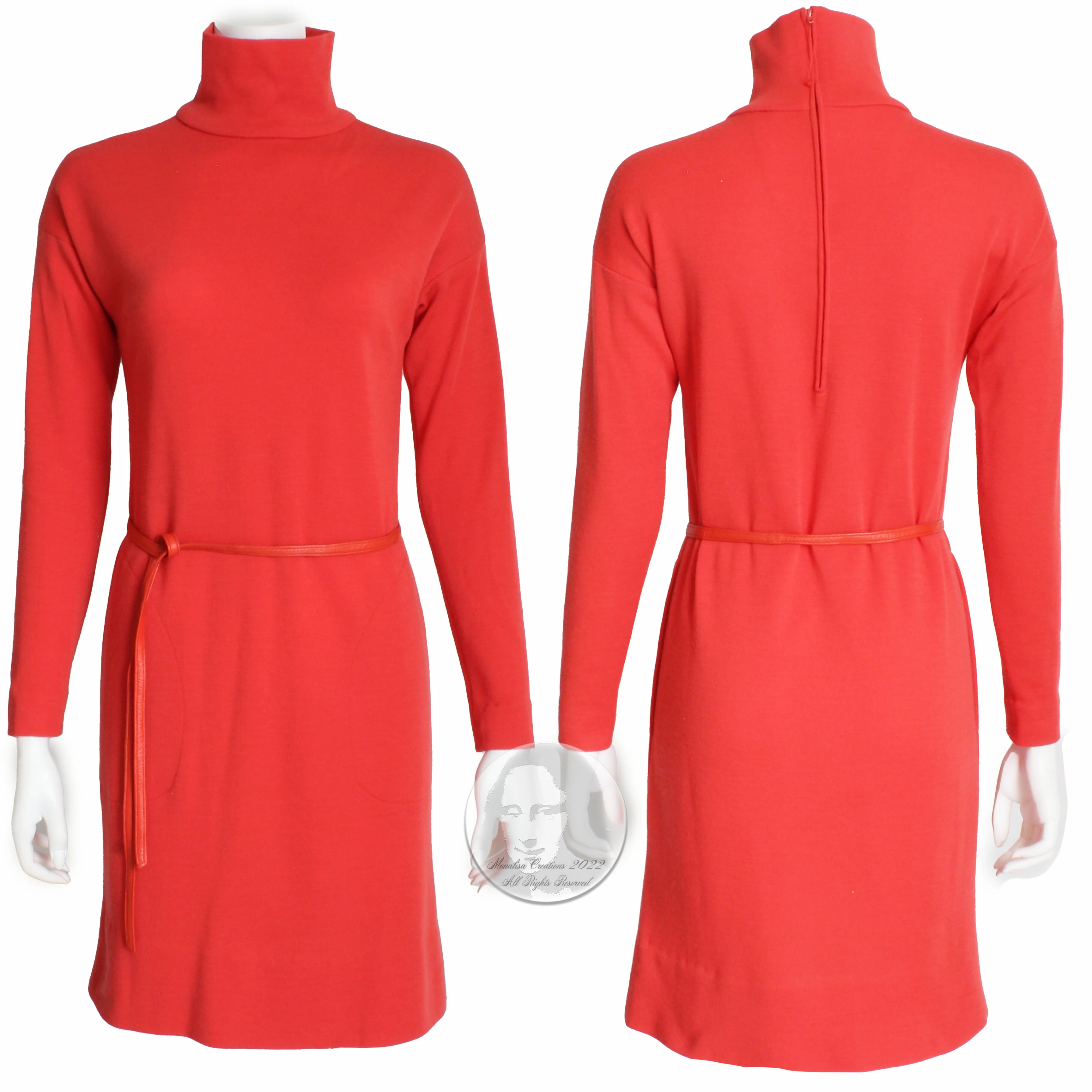 60s Mod Turtleneck Dress And Boucle Wool Leather Vest By Bonnie Cashin - Image 10