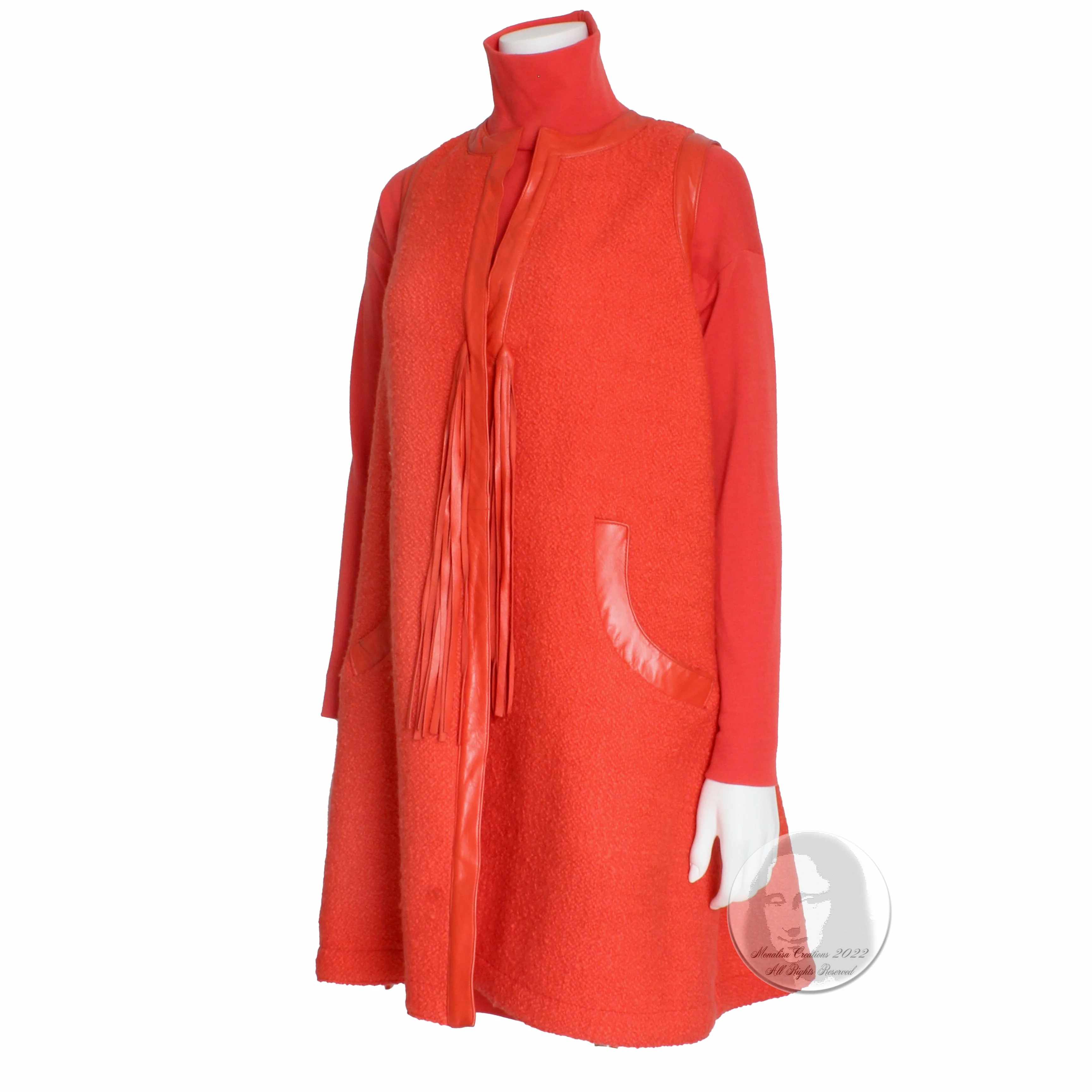 60s Mod Turtleneck Dress And Boucle Wool Leather Vest By Bonnie Cashin - Image 8