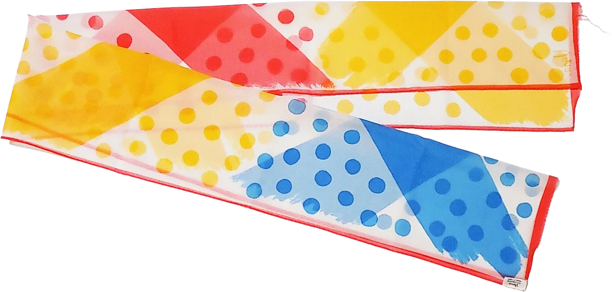 60s Mod Vera Neumann Polyester Rectangular Scarf Polka Dots Brushwork Red Blue Yellow Designer by Vera Neumann