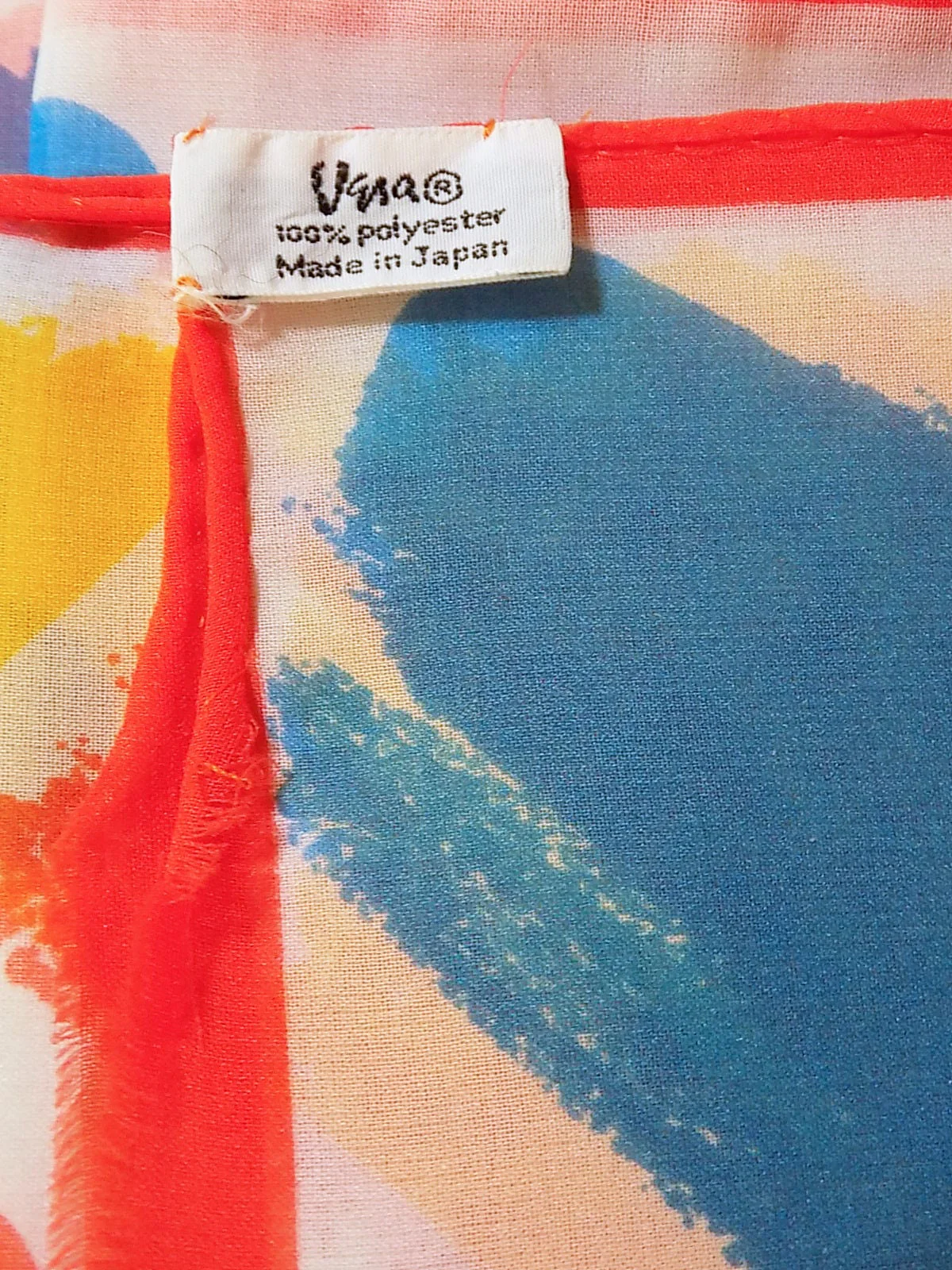 60s Mod Vera Neumann Polyester Rectangular Scarf Polka Dots Brushwork Red Blue Yellow Designer by Vera Neumann - Image 5