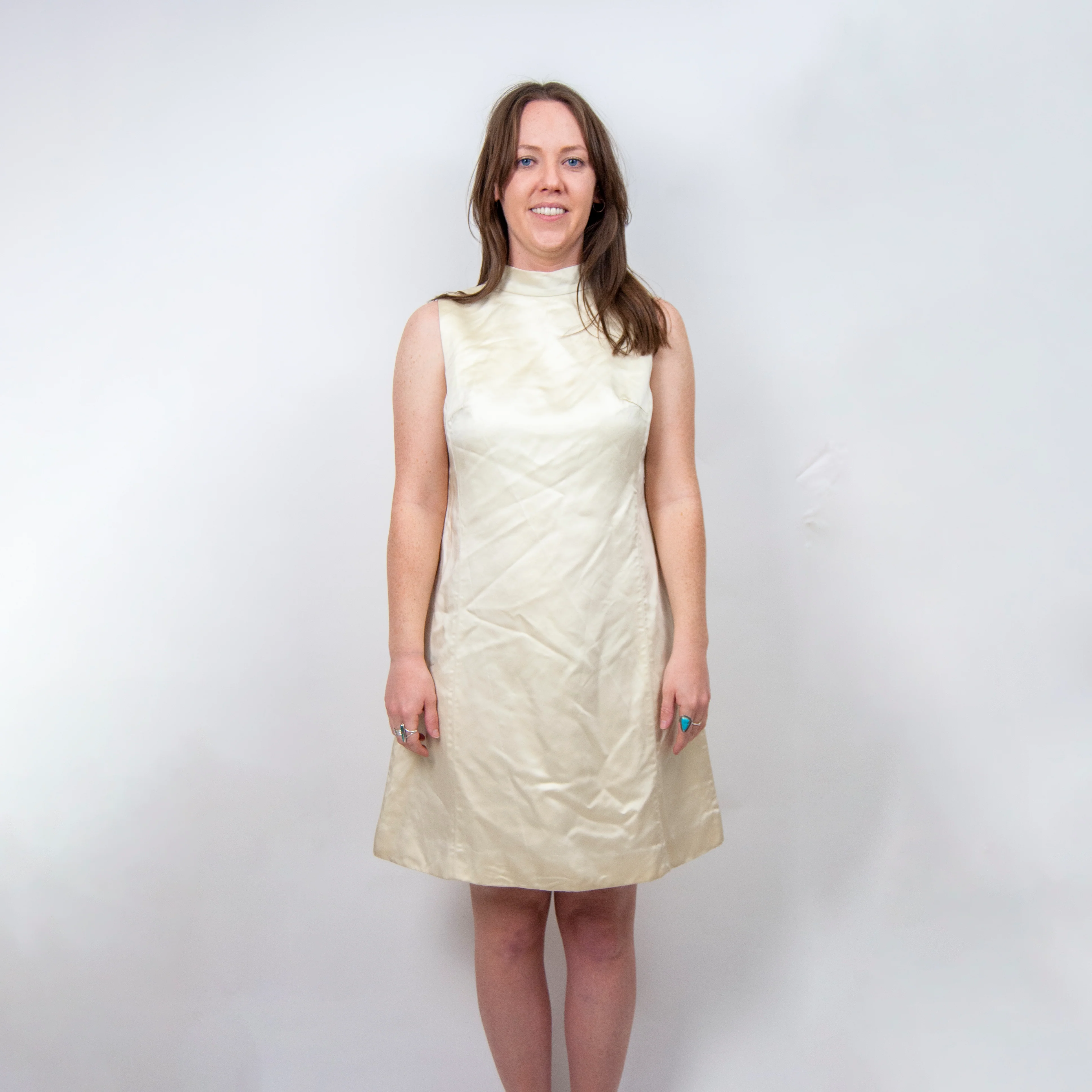 60s Mod White Satin Mini Gogo Dress - Image 2