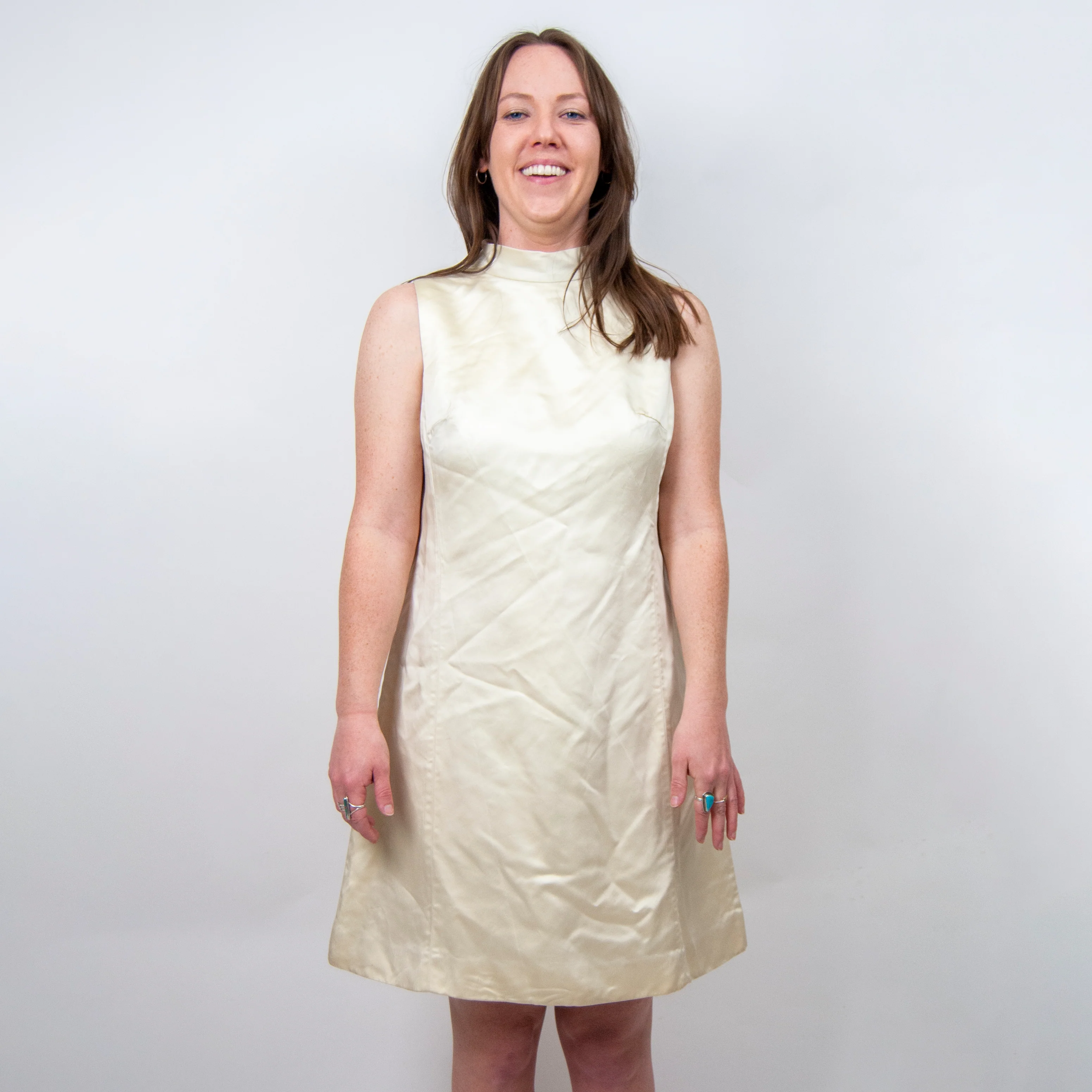 60s Mod White Satin Mini Gogo Dress - Image 3